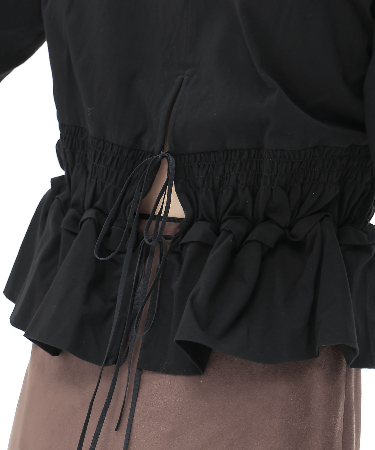 cotton shirring long sleeve pullover