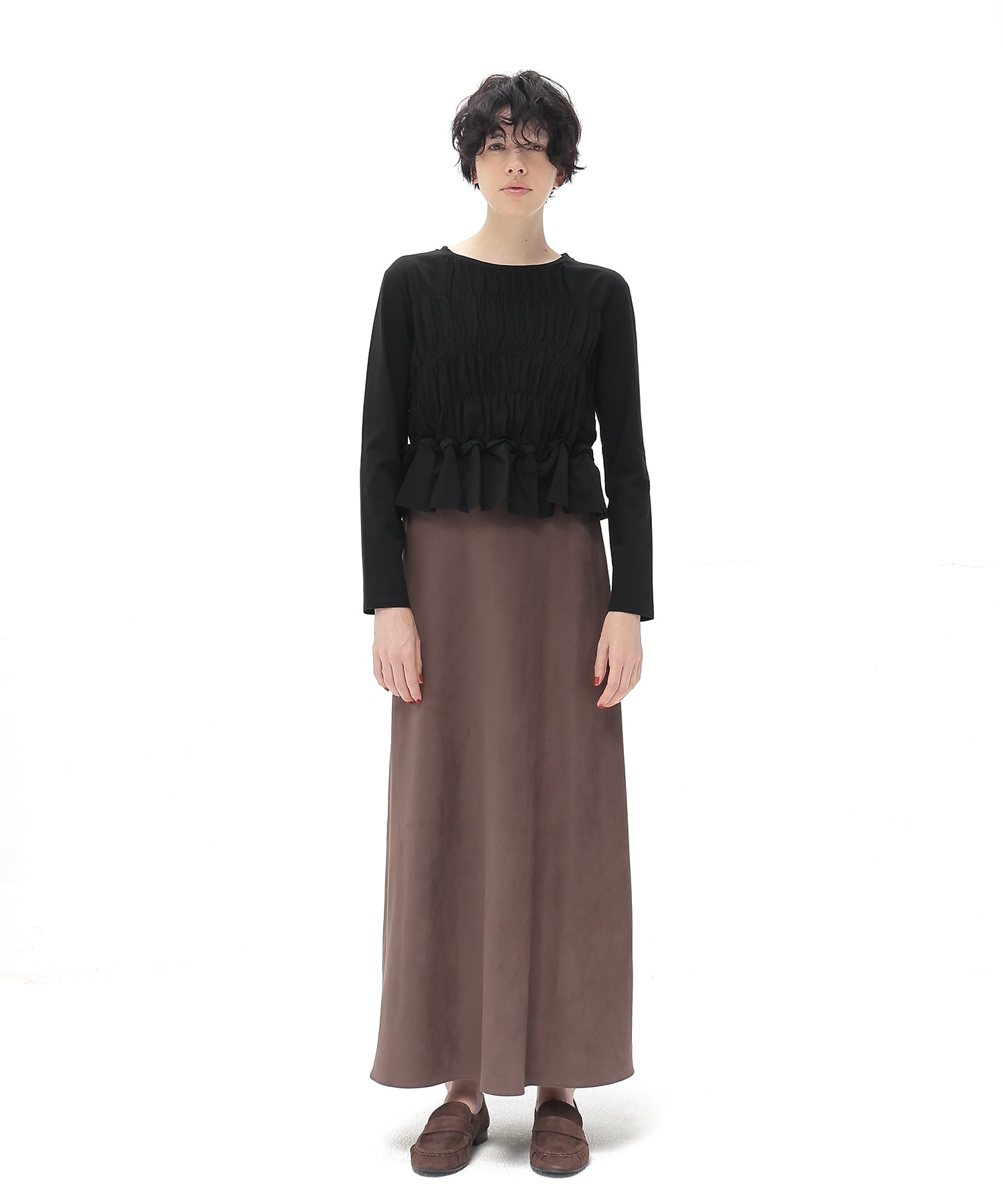cotton shirring long sleeve pullover