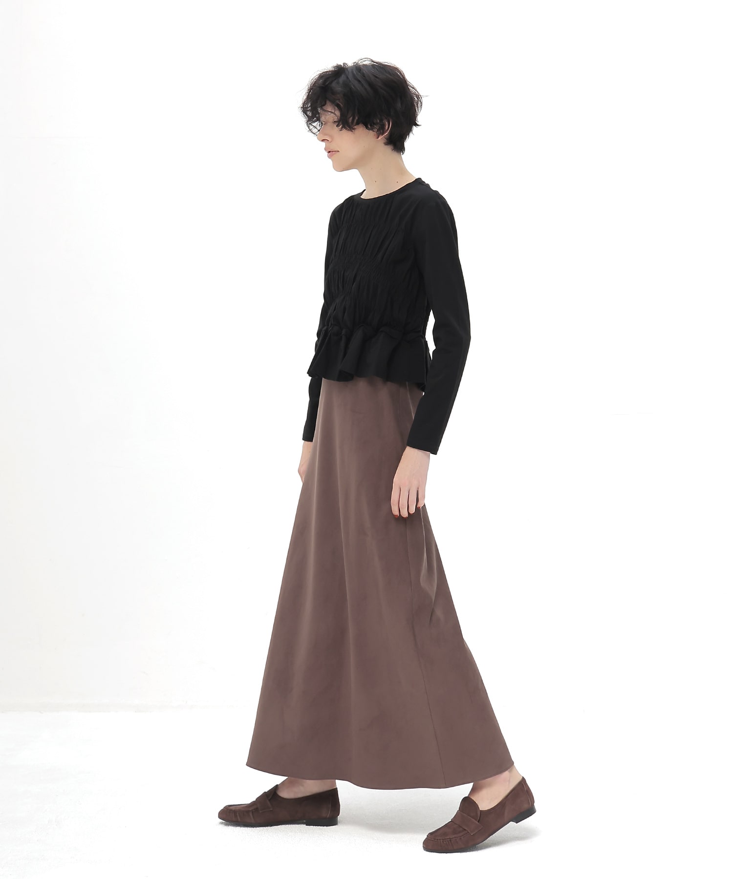 cotton shirring long sleeve pullover