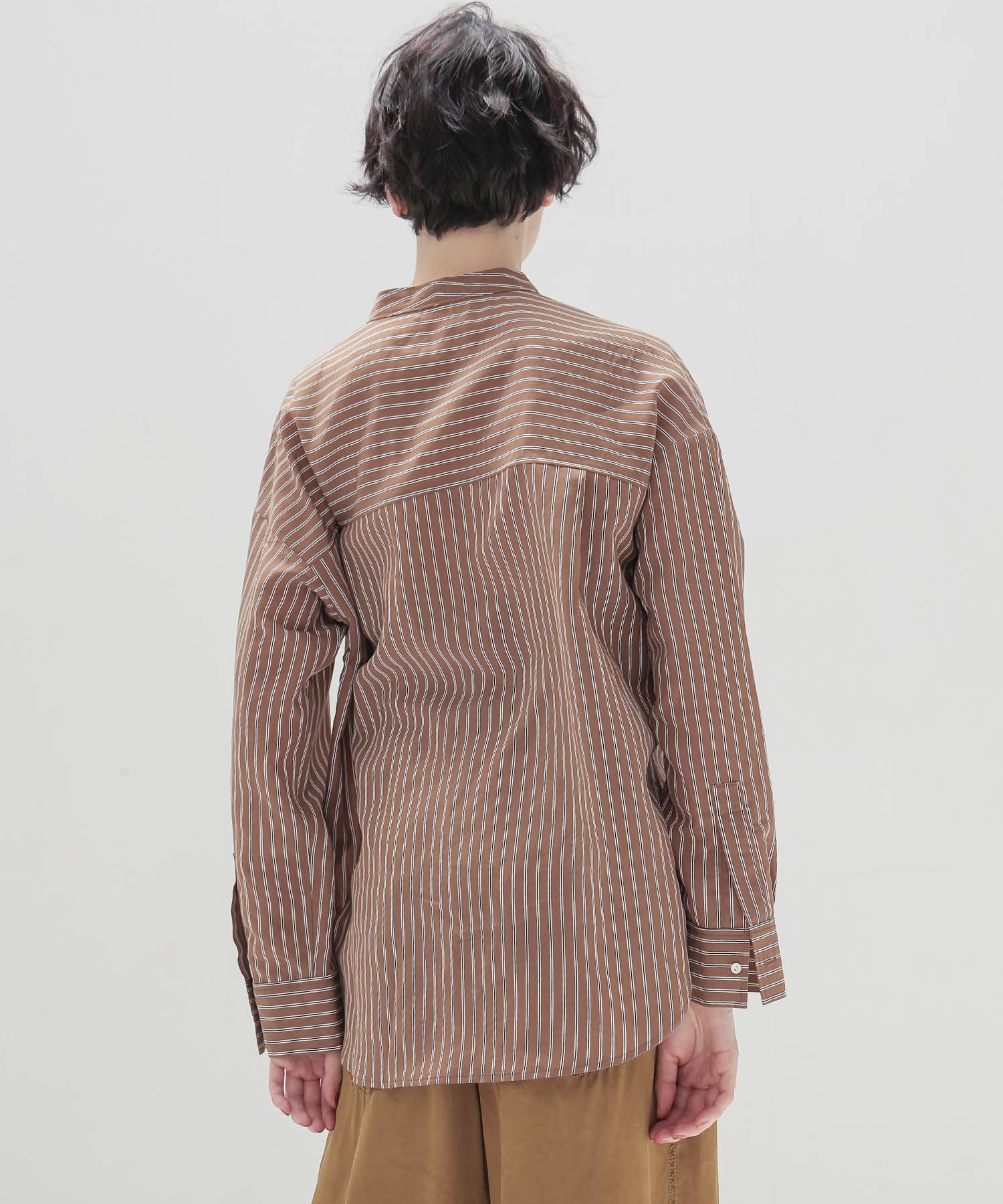 stripe collarless shirt