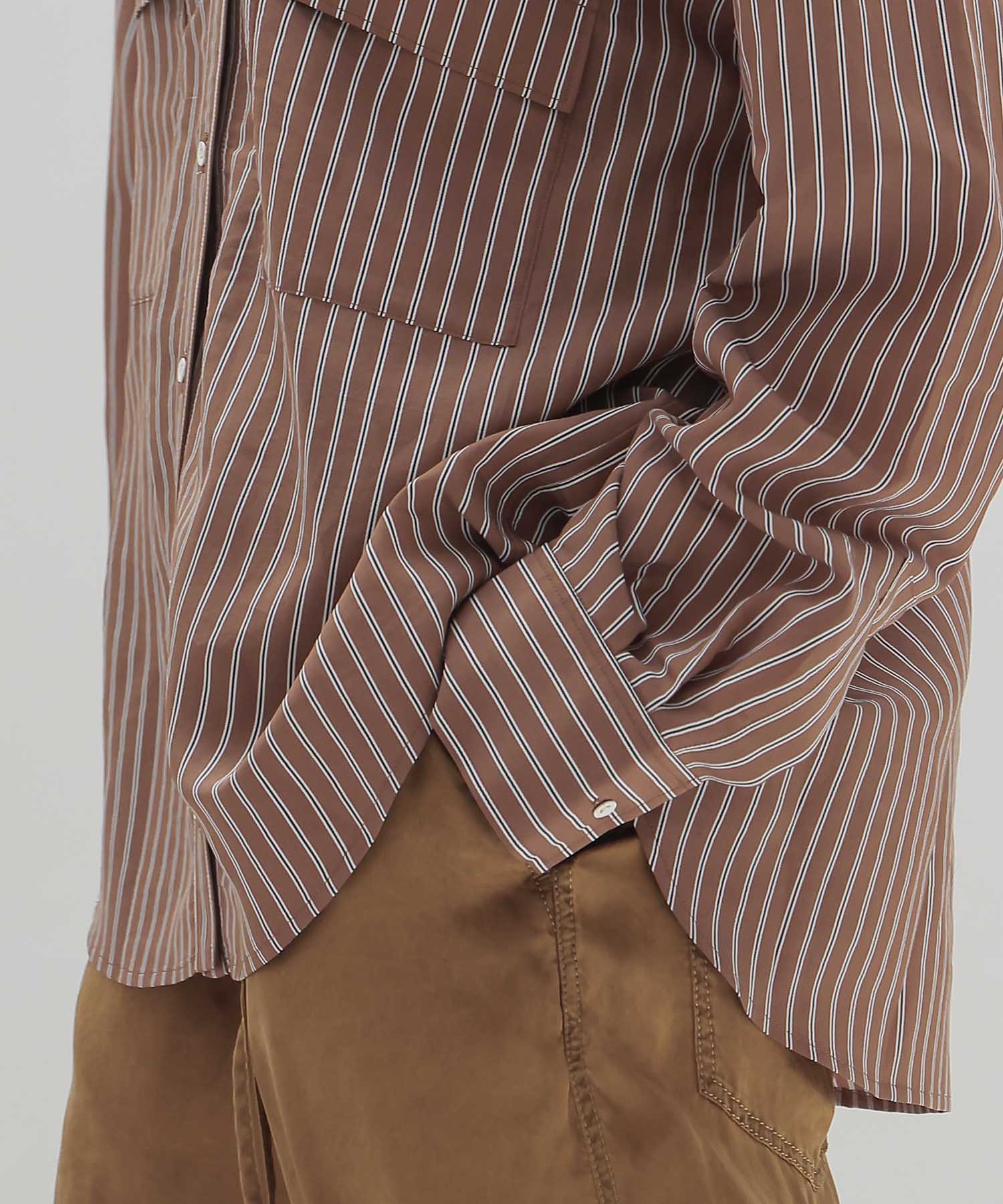 stripe collarless shirt
