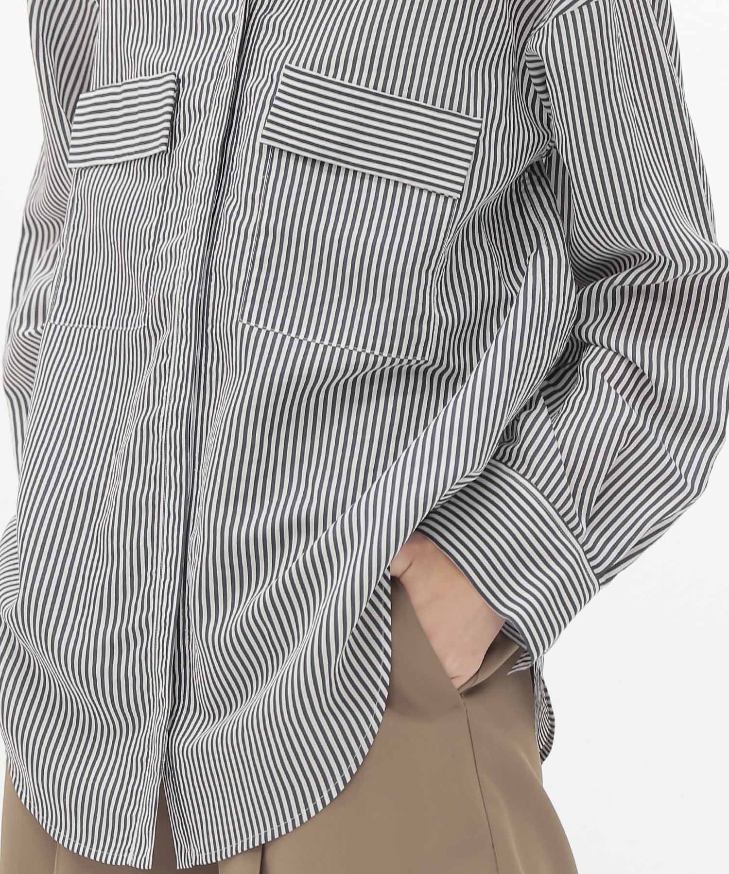 stripe collarless shirt