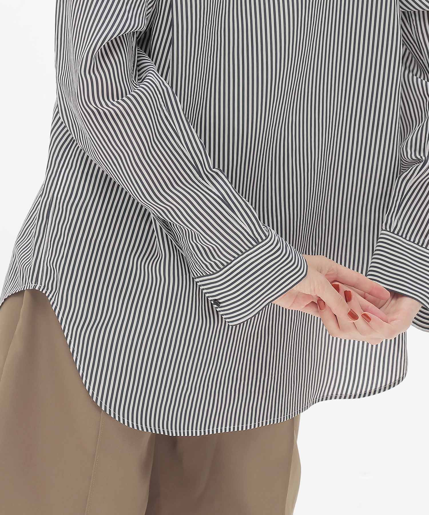stripe collarless shirt