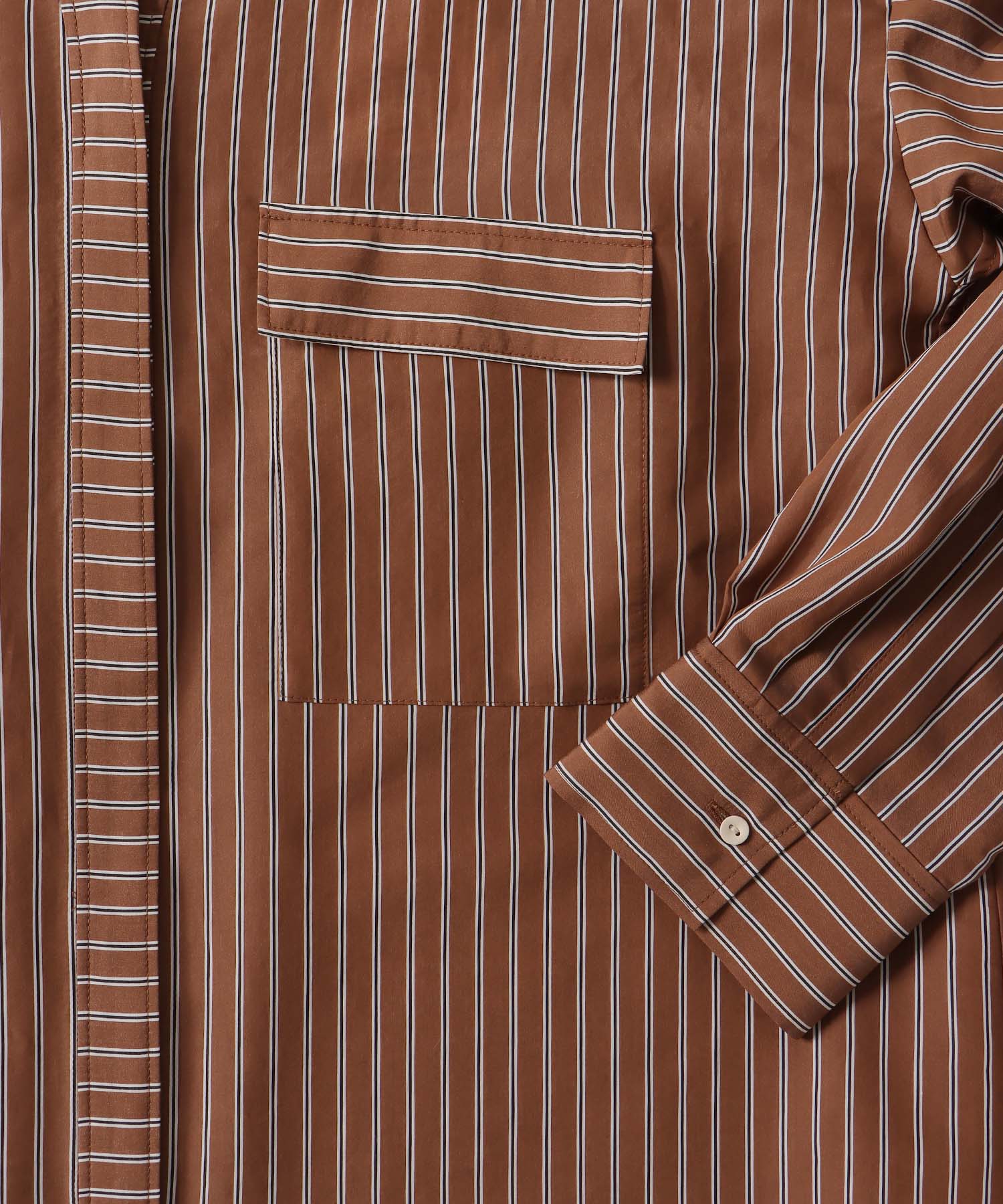 stripe collarless shirt