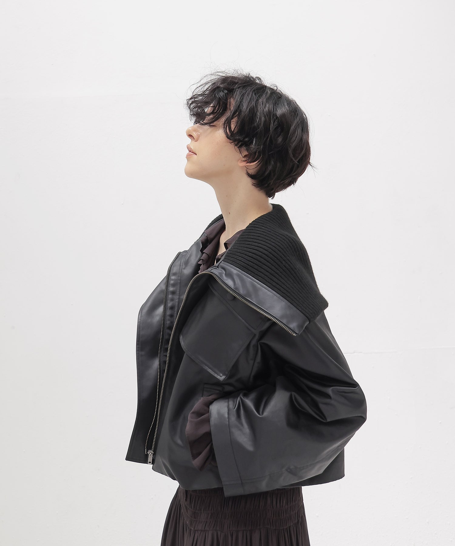 leather like short blouson