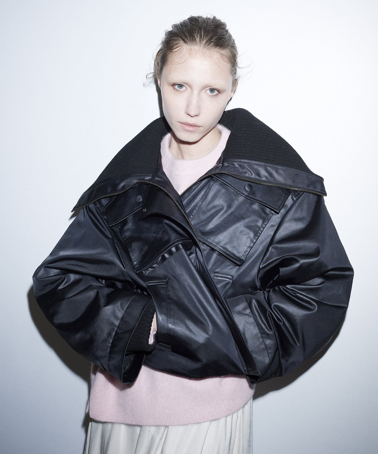 leather like short blouson