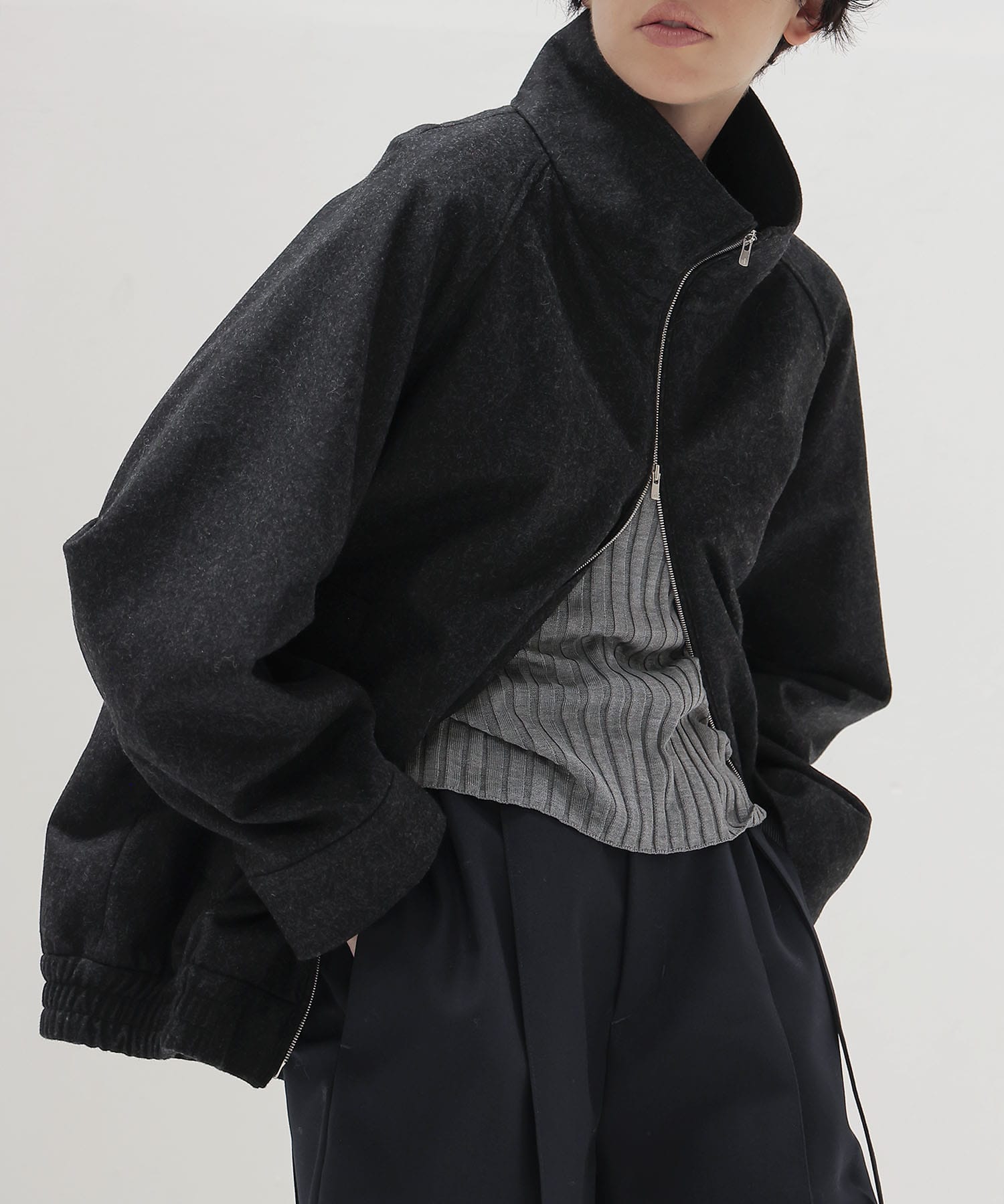 top flannel stand collar blouson