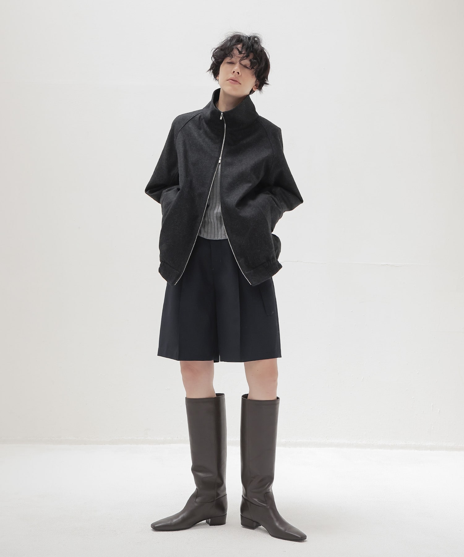 top flannel stand collar blouson