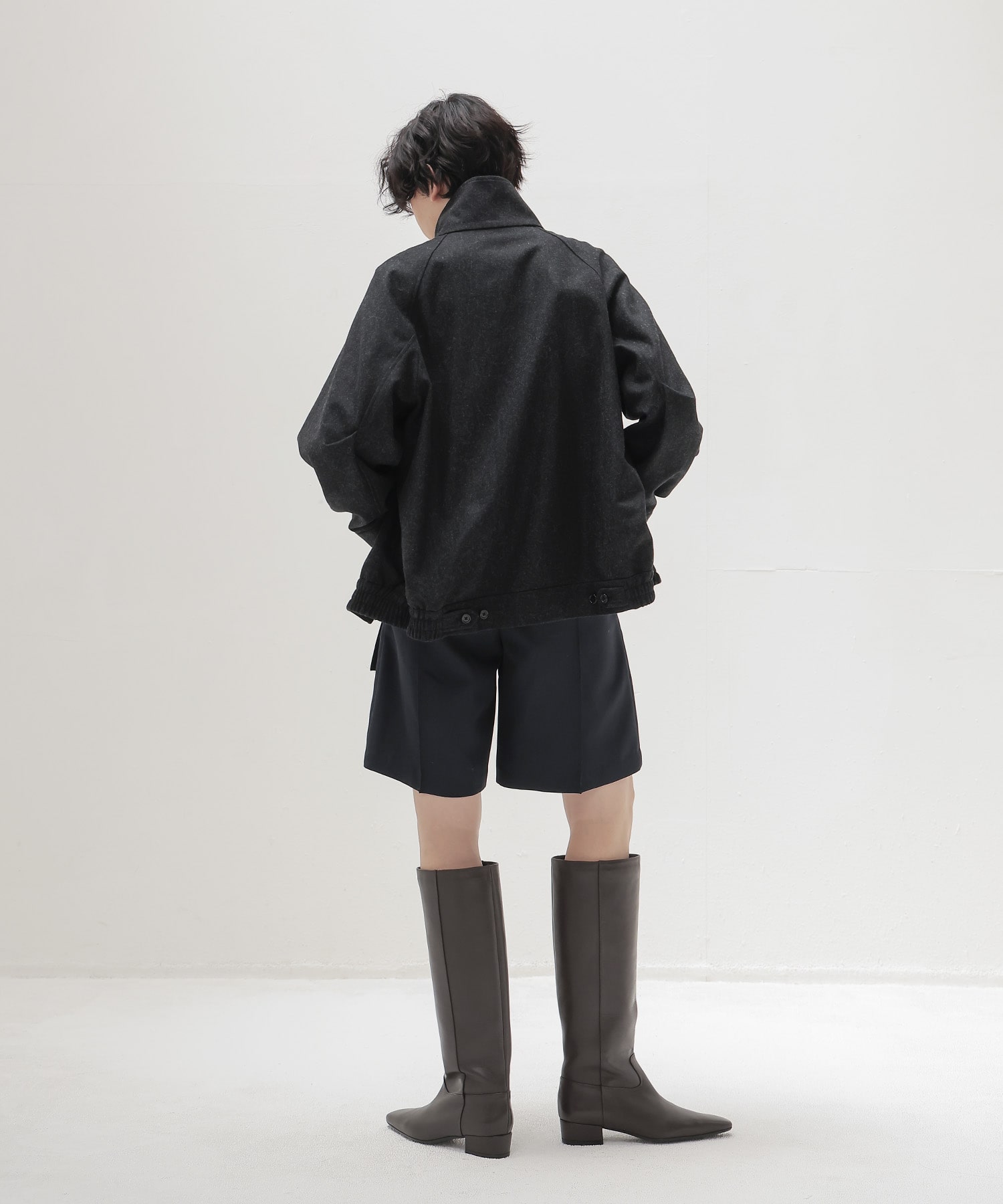 top flannel stand collar blouson