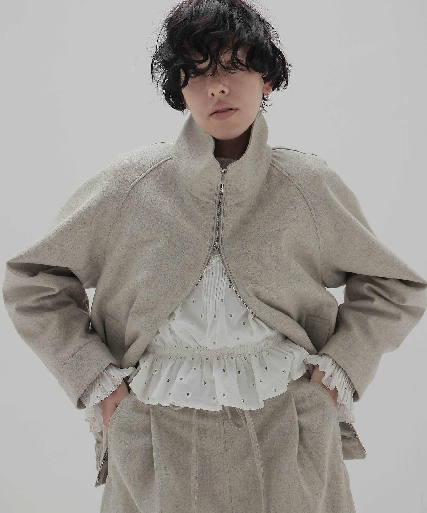 top flannel stand collar blouson