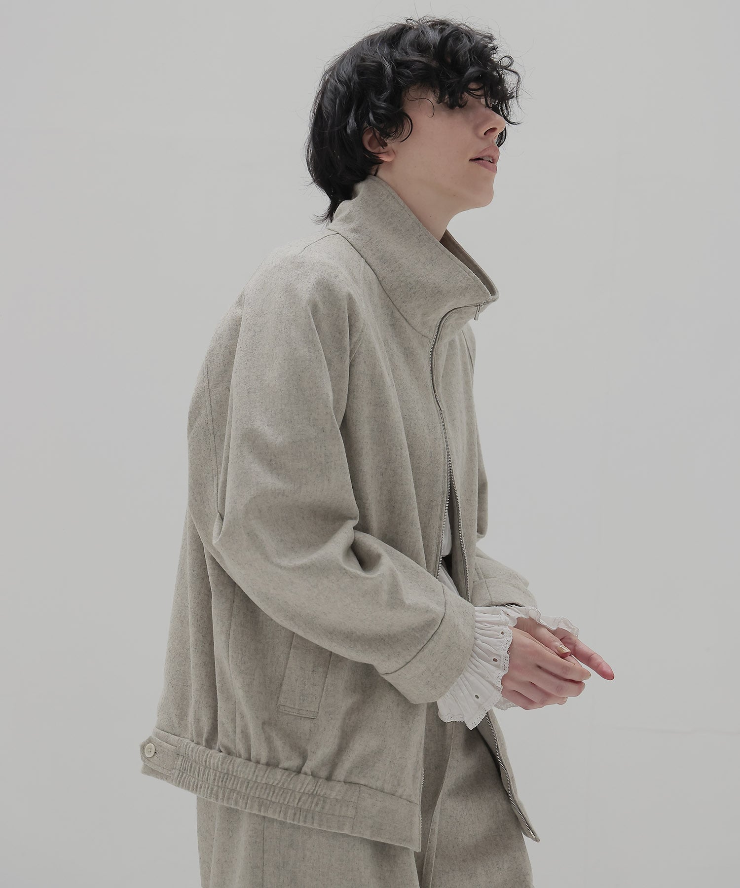 top flannel stand collar blouson