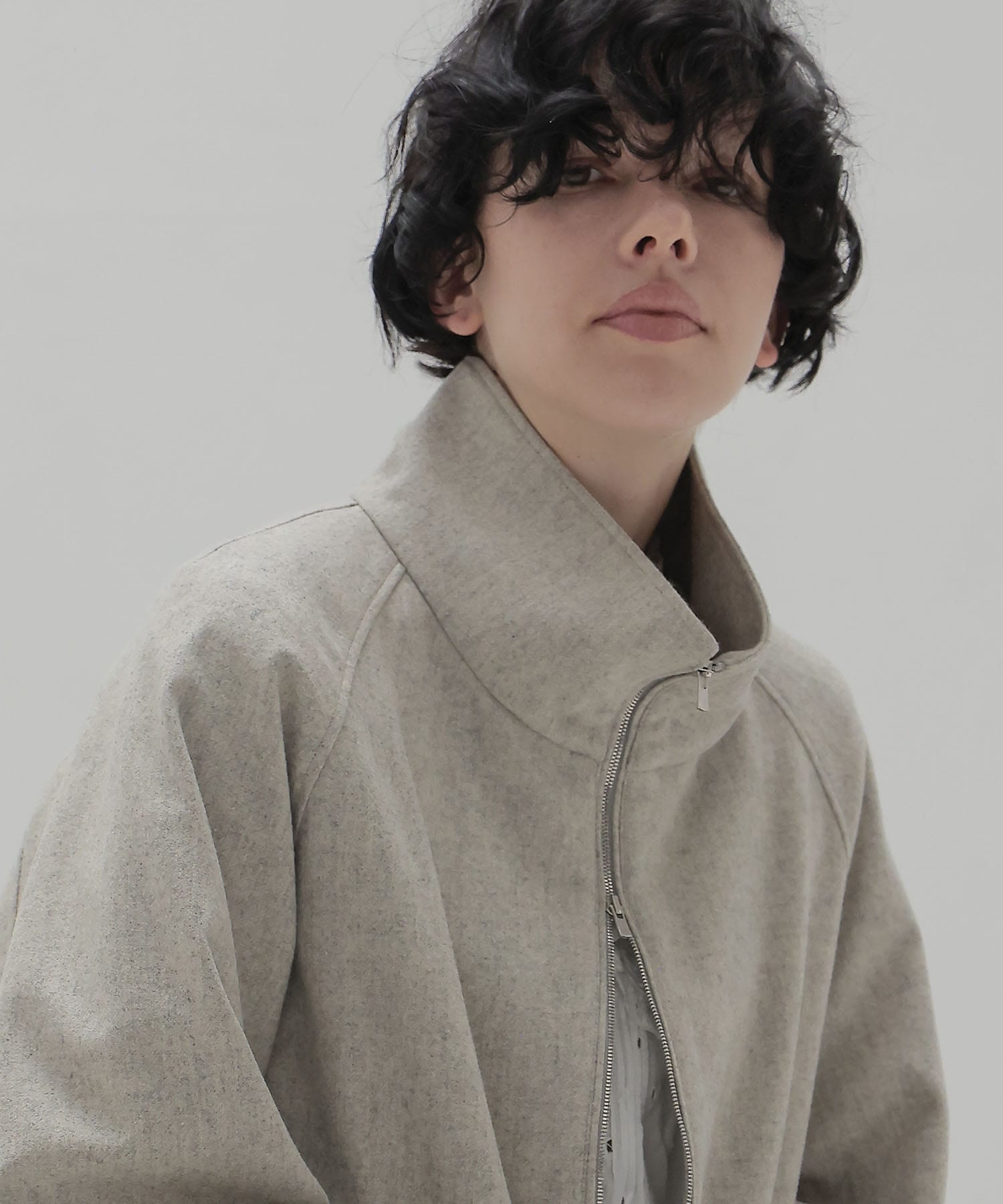 top flannel stand collar blouson