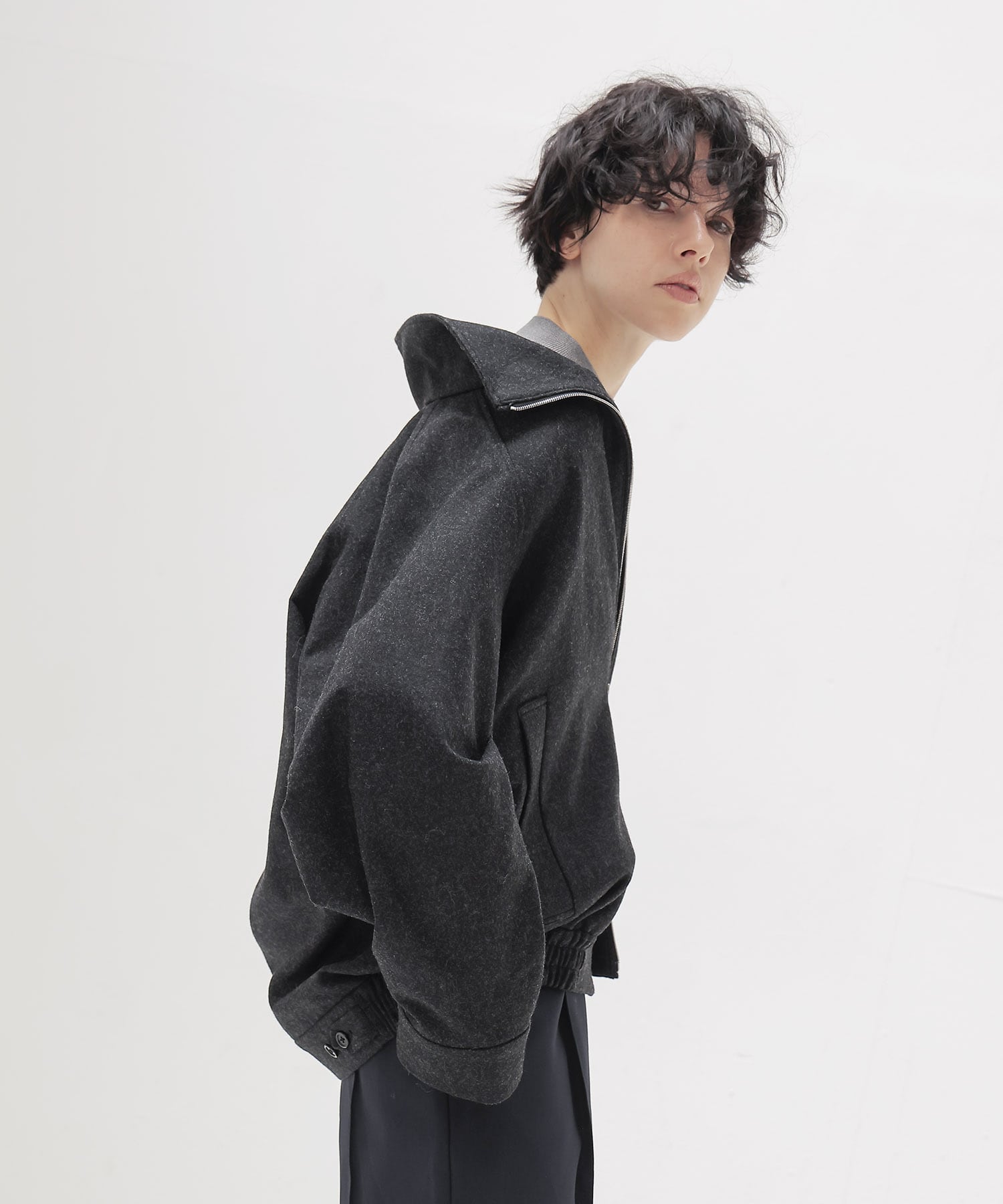 top flannel stand collar blouson