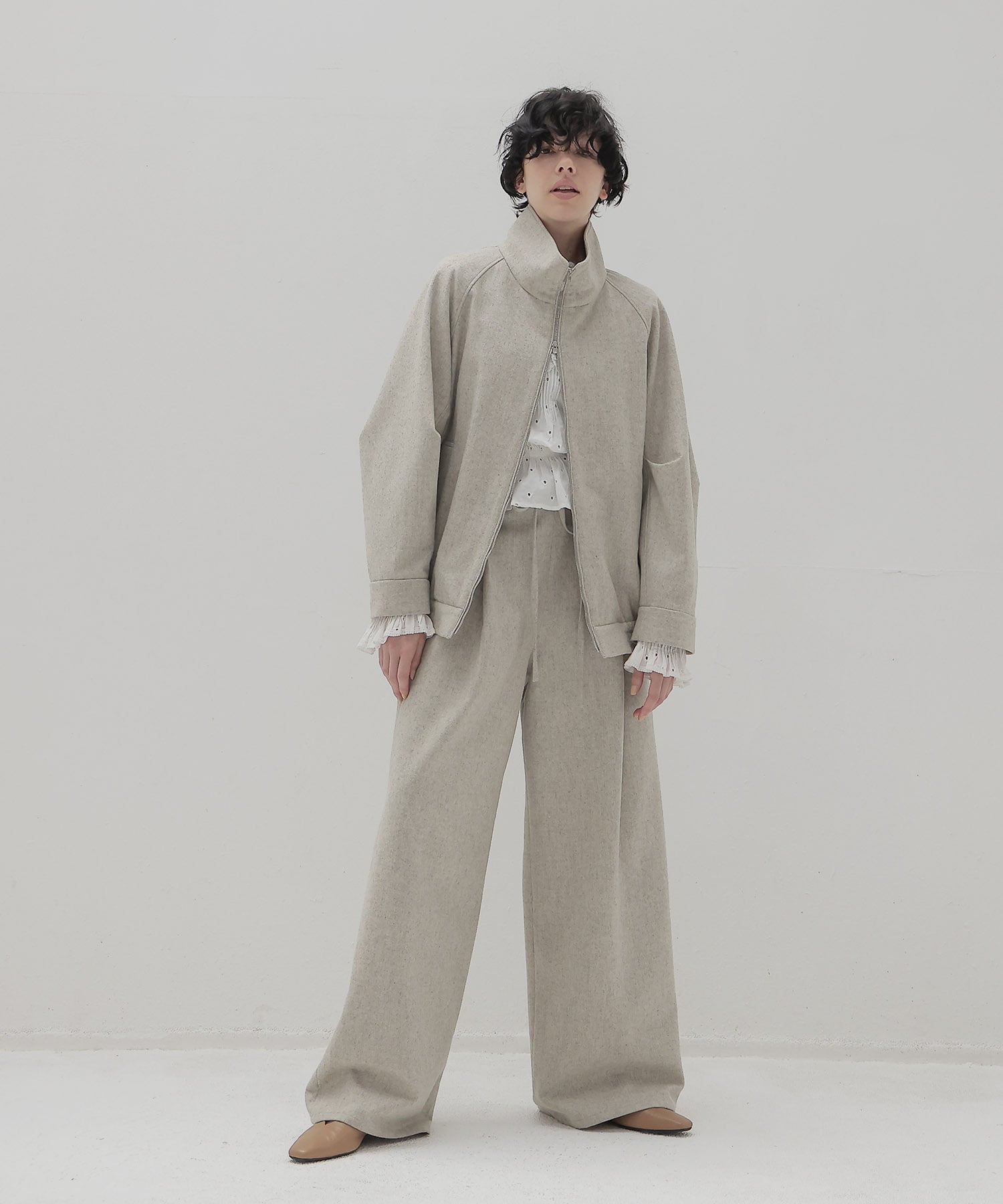 top flannel stand collar blouson
