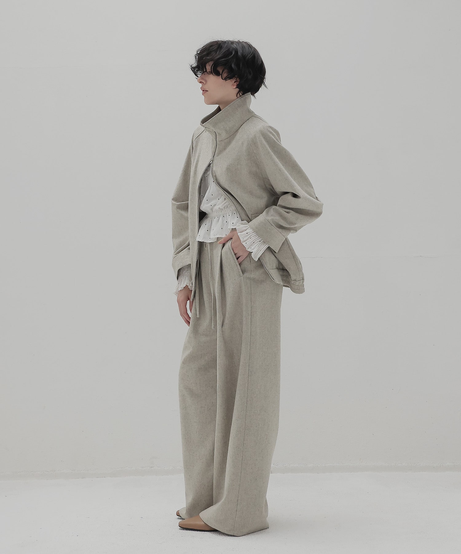 top flannel stand collar blouson