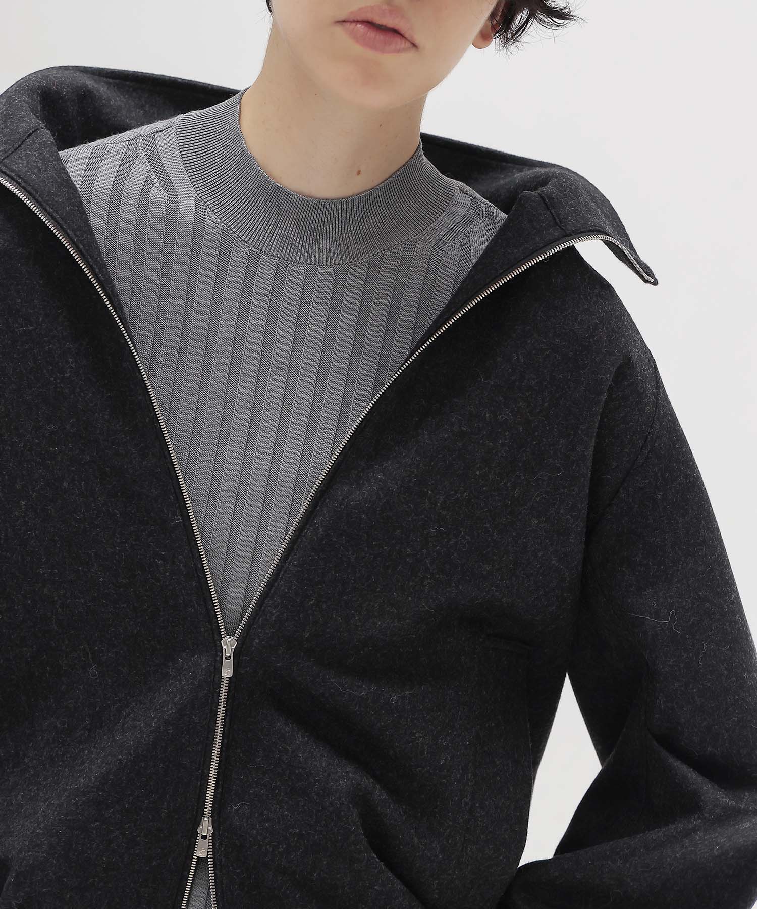 top flannel stand collar blouson