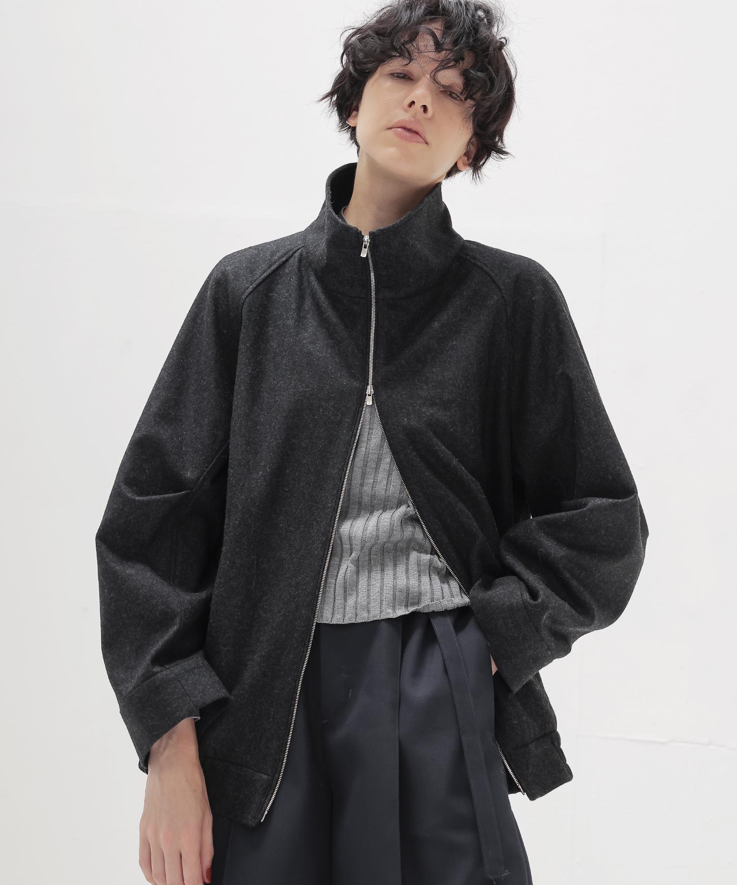 top flannel stand collar blouson