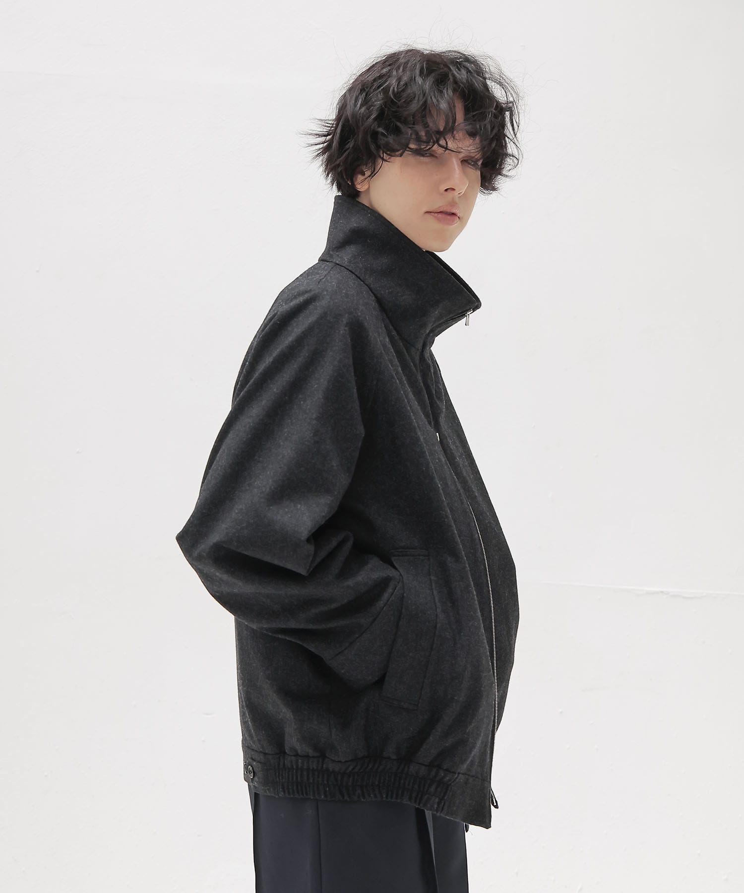 top flannel stand collar blouson