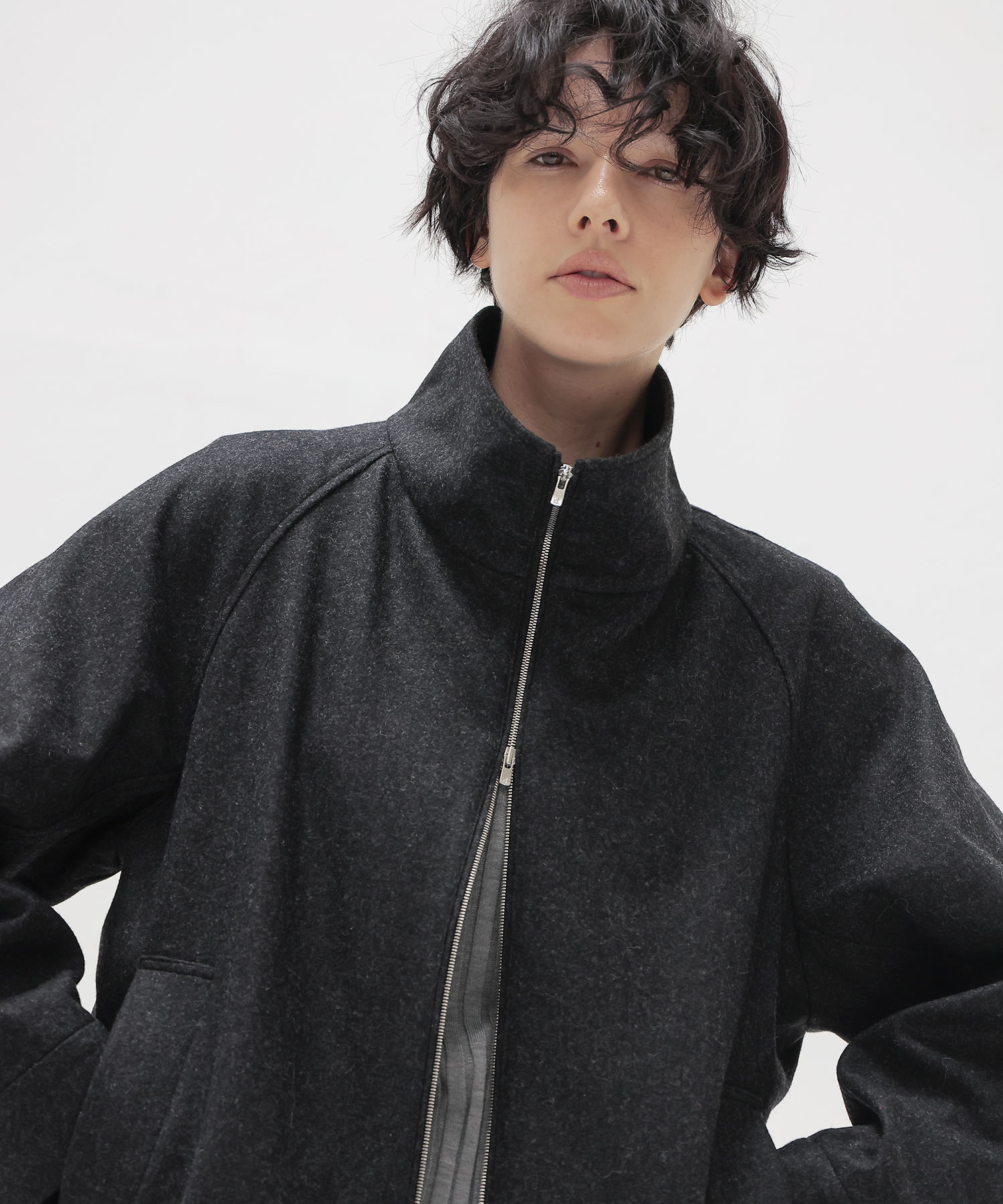 top flannel stand collar blouson