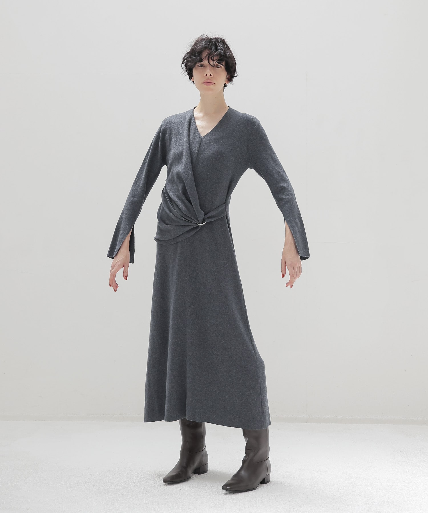 cotton cashmere drape knit dress