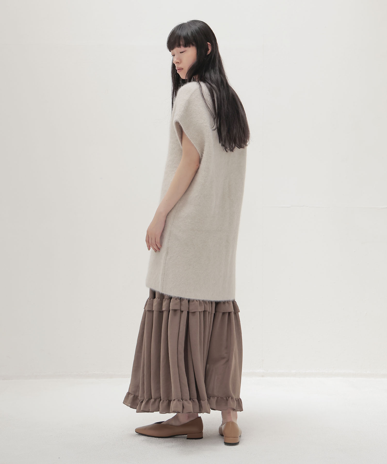 shirring tiered gom long skirt