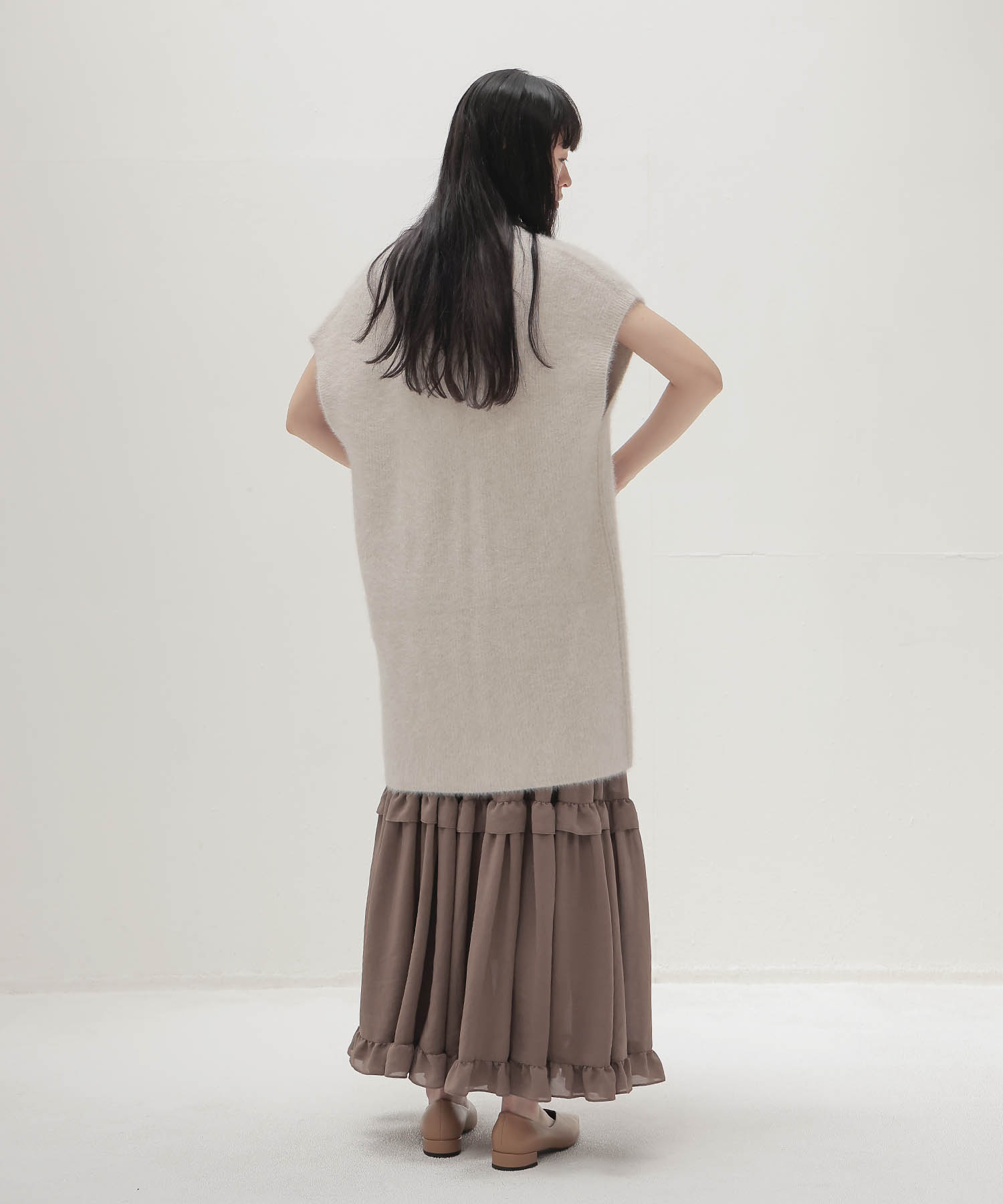 shirring tiered gom long skirt