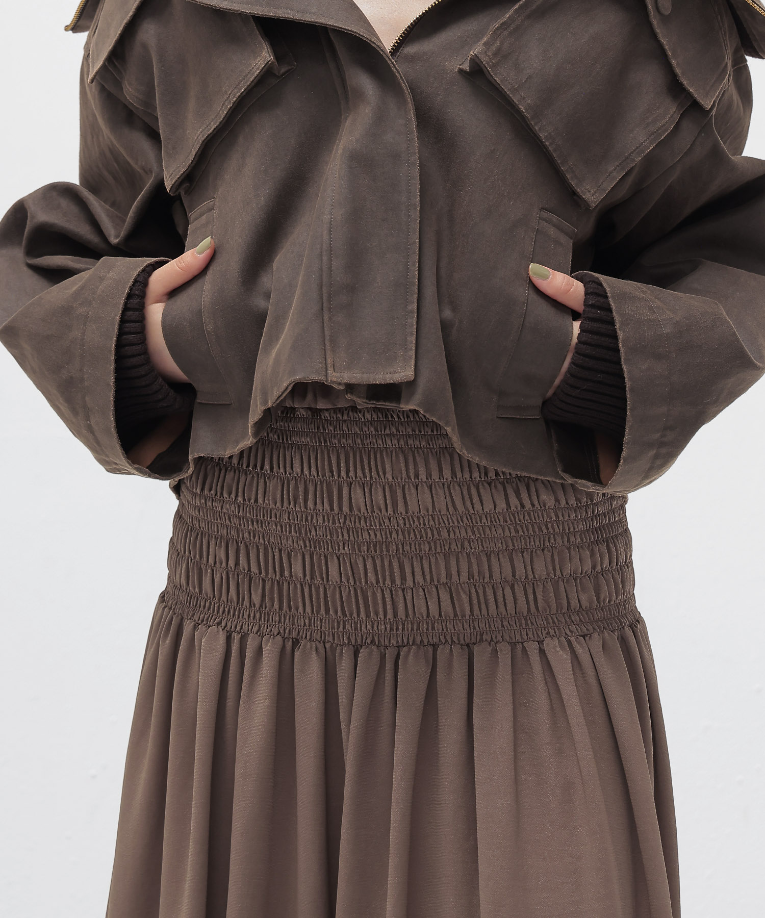 shirring tiered gom long skirt