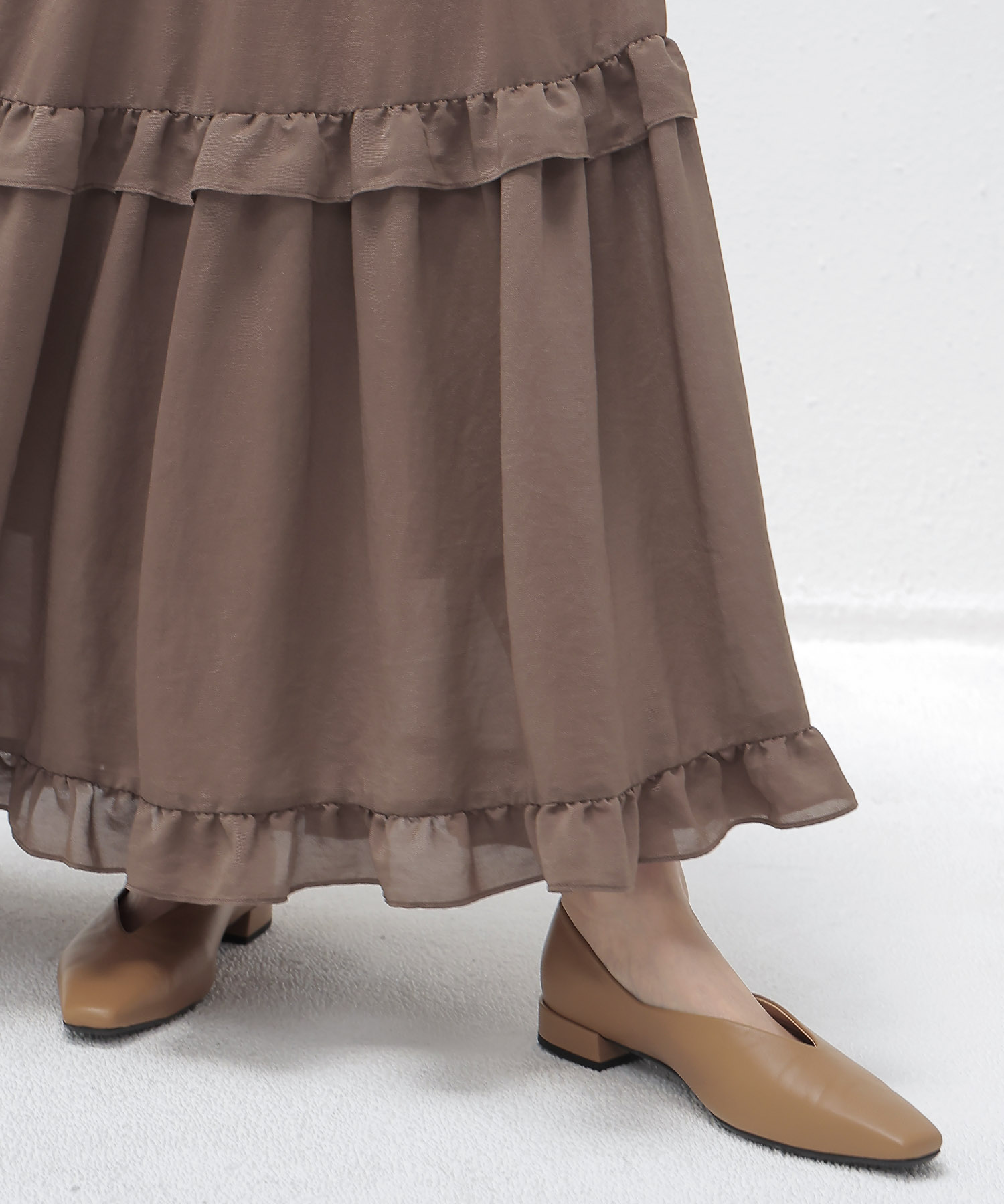 shirring tiered gom long skirt