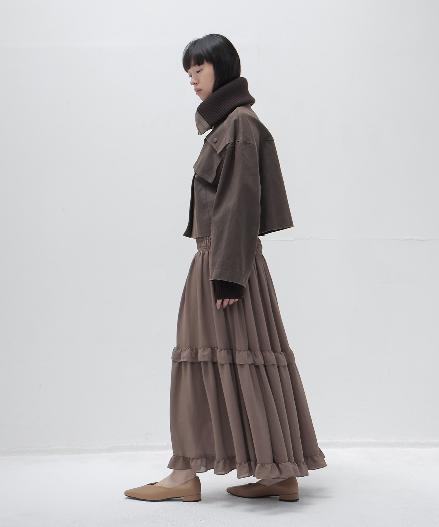 shirring tiered gom long skirt