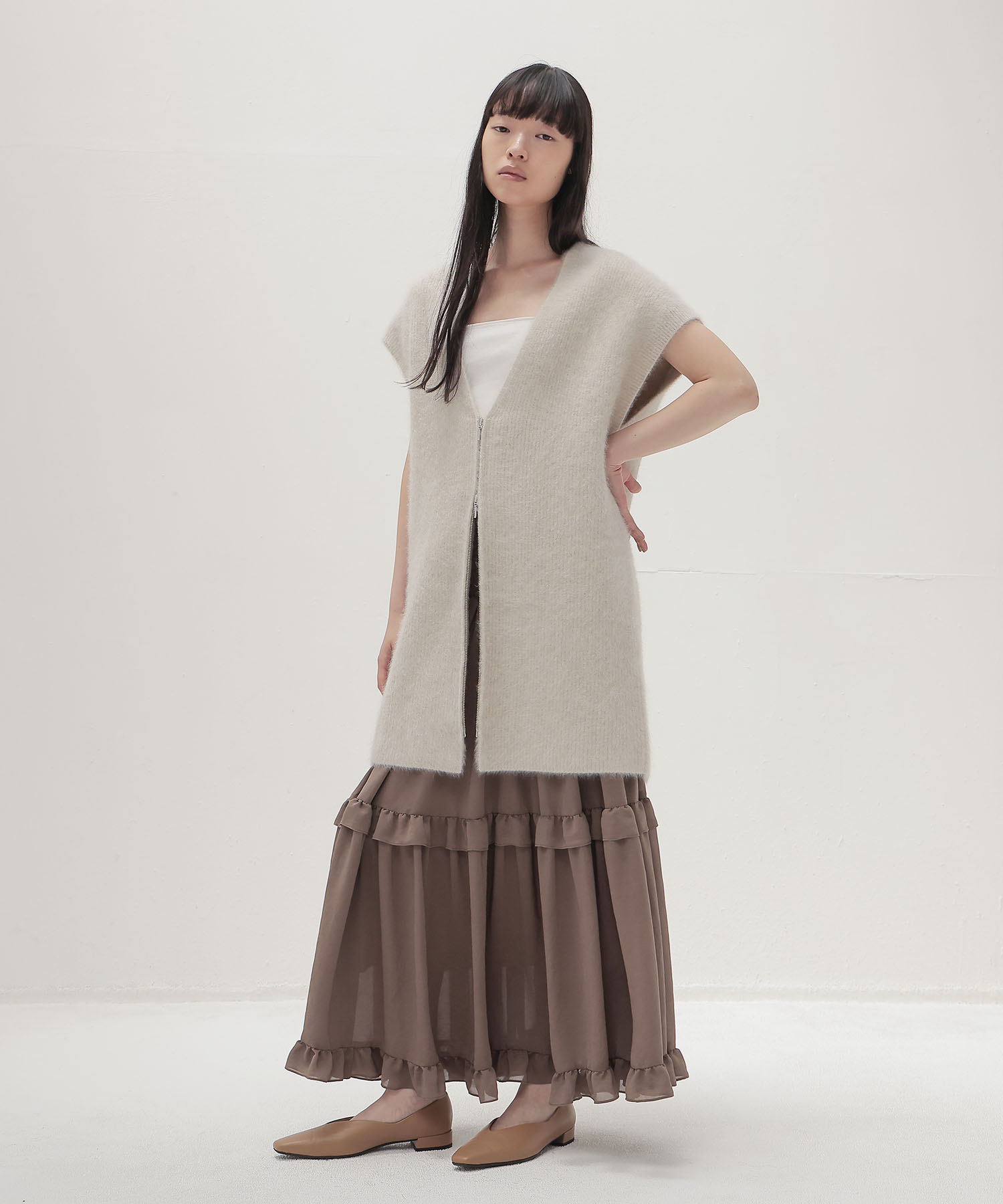 shirring tiered gom long skirt