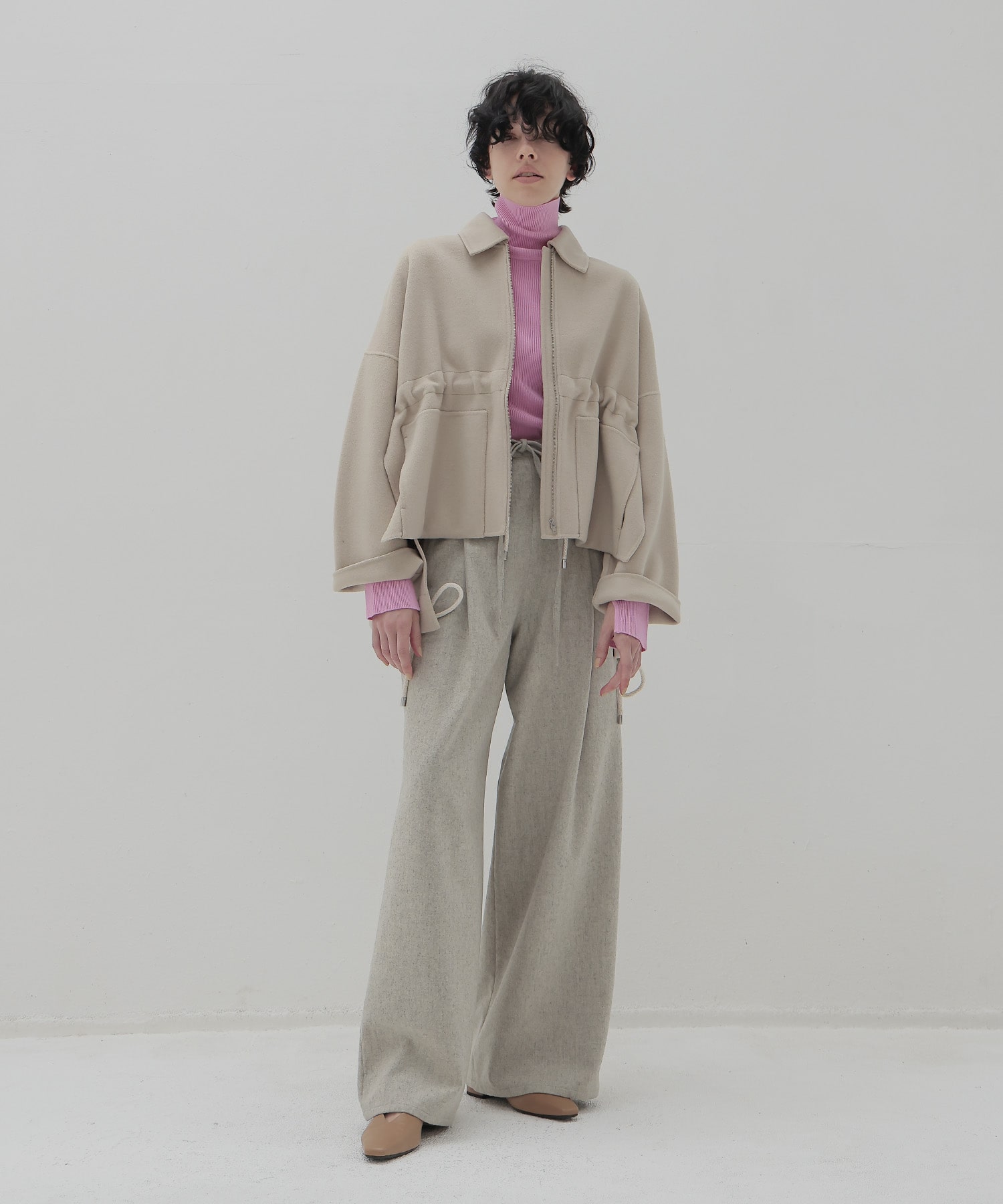 top flannel 2 tuck wide pants