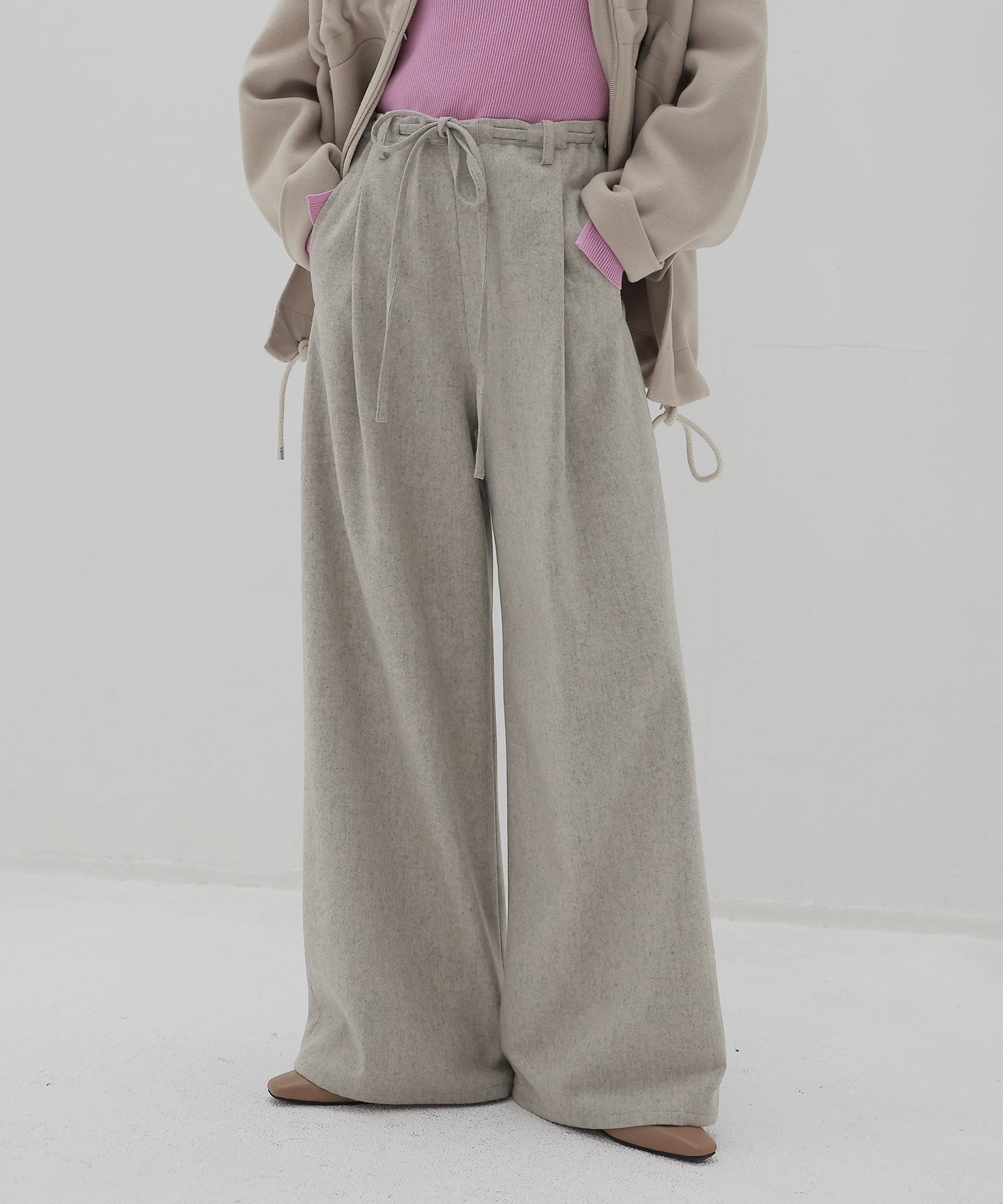 top flannel 2 tuck wide pants