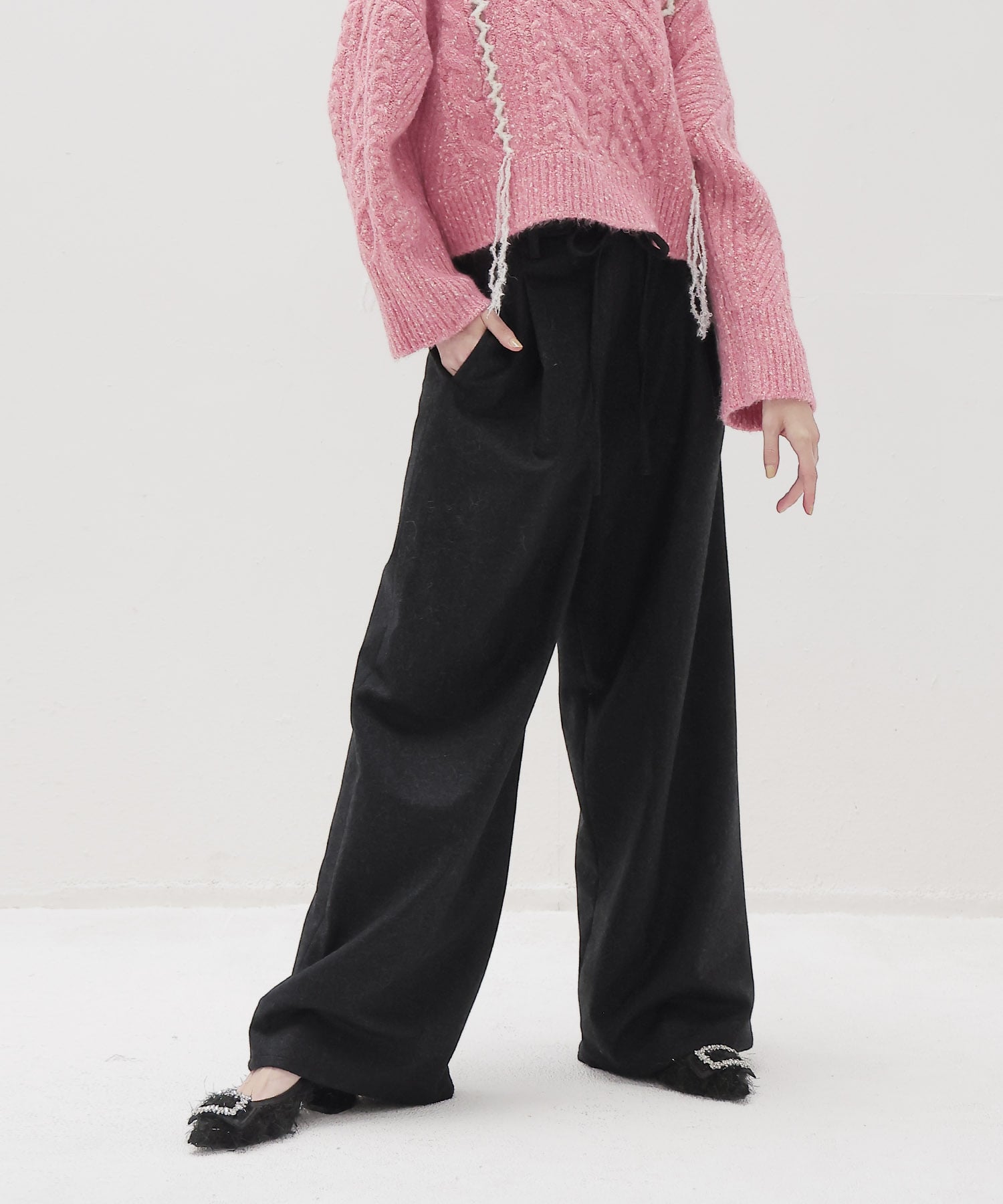 top flannel 2 tuck wide pants