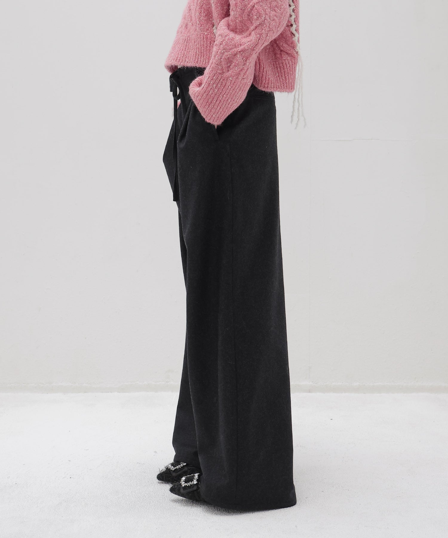 top flannel 2 tuck wide pants