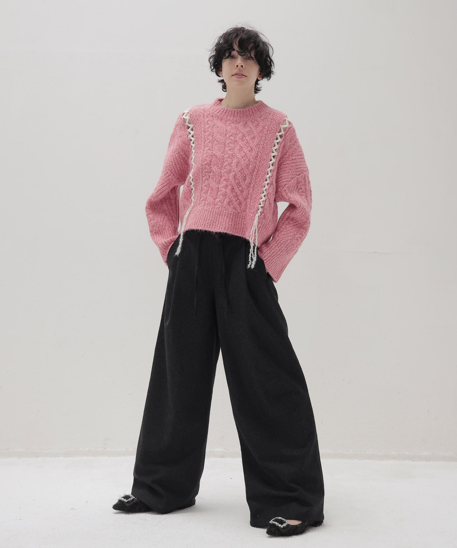 top flannel 2 tuck wide pants