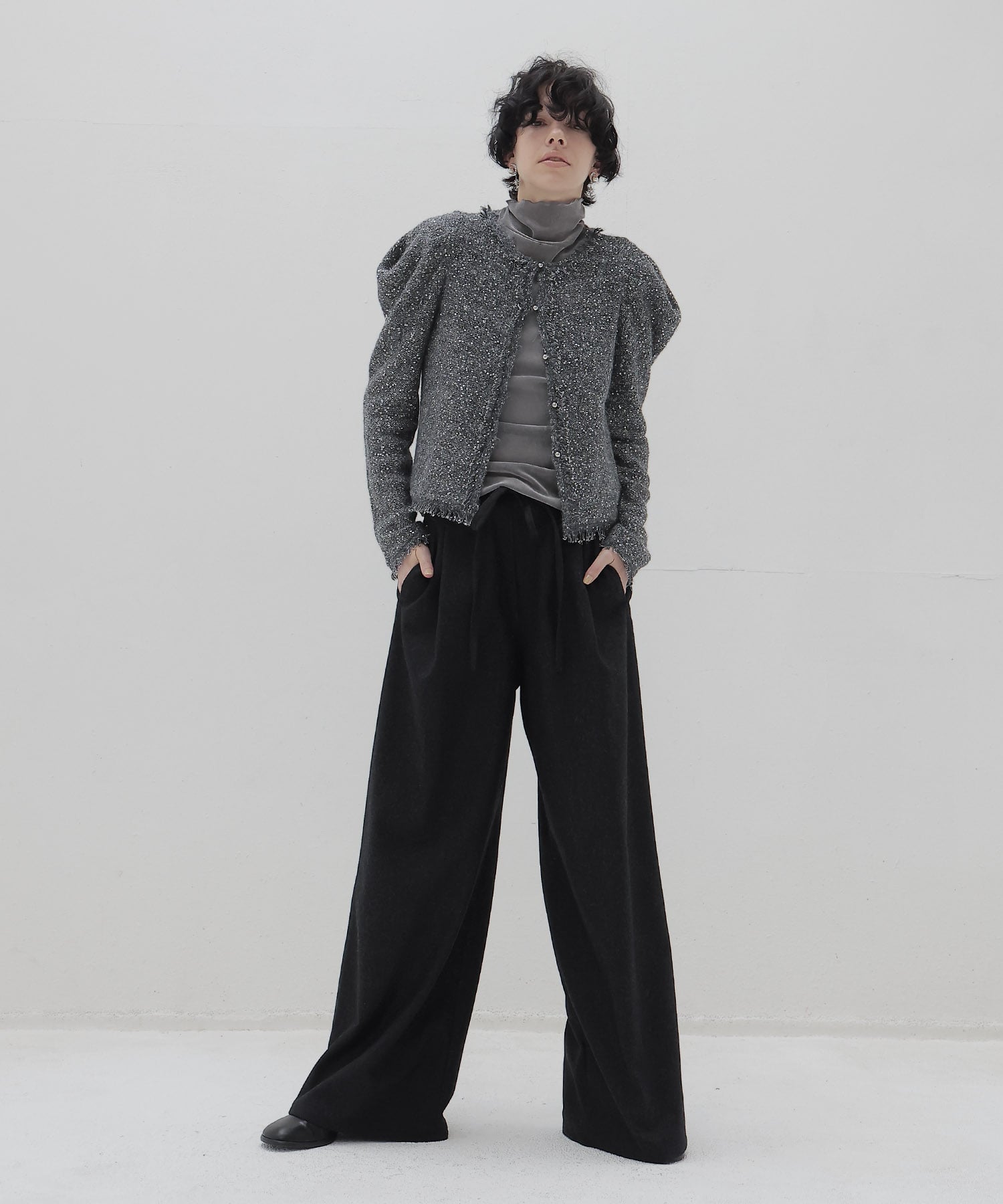 top flannel 2 tuck wide pants