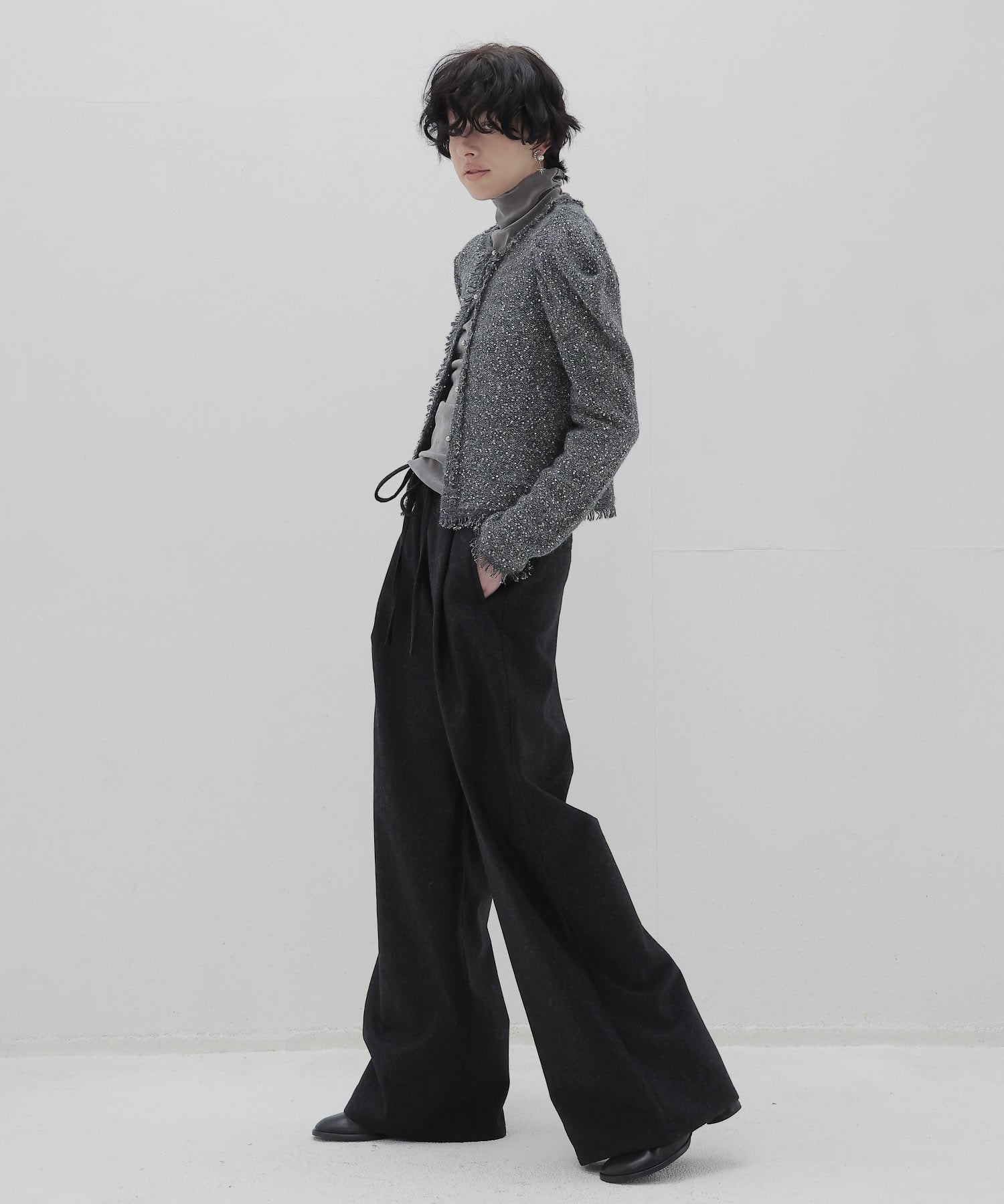 top flannel 2 tuck wide pants