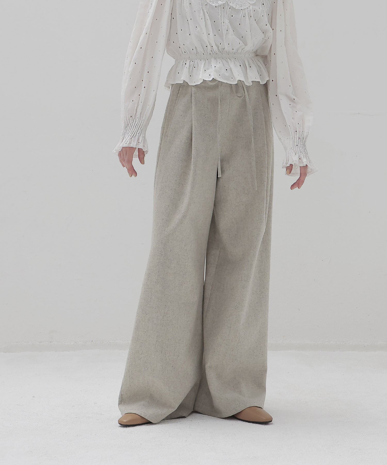 top flannel 2 tuck wide pants