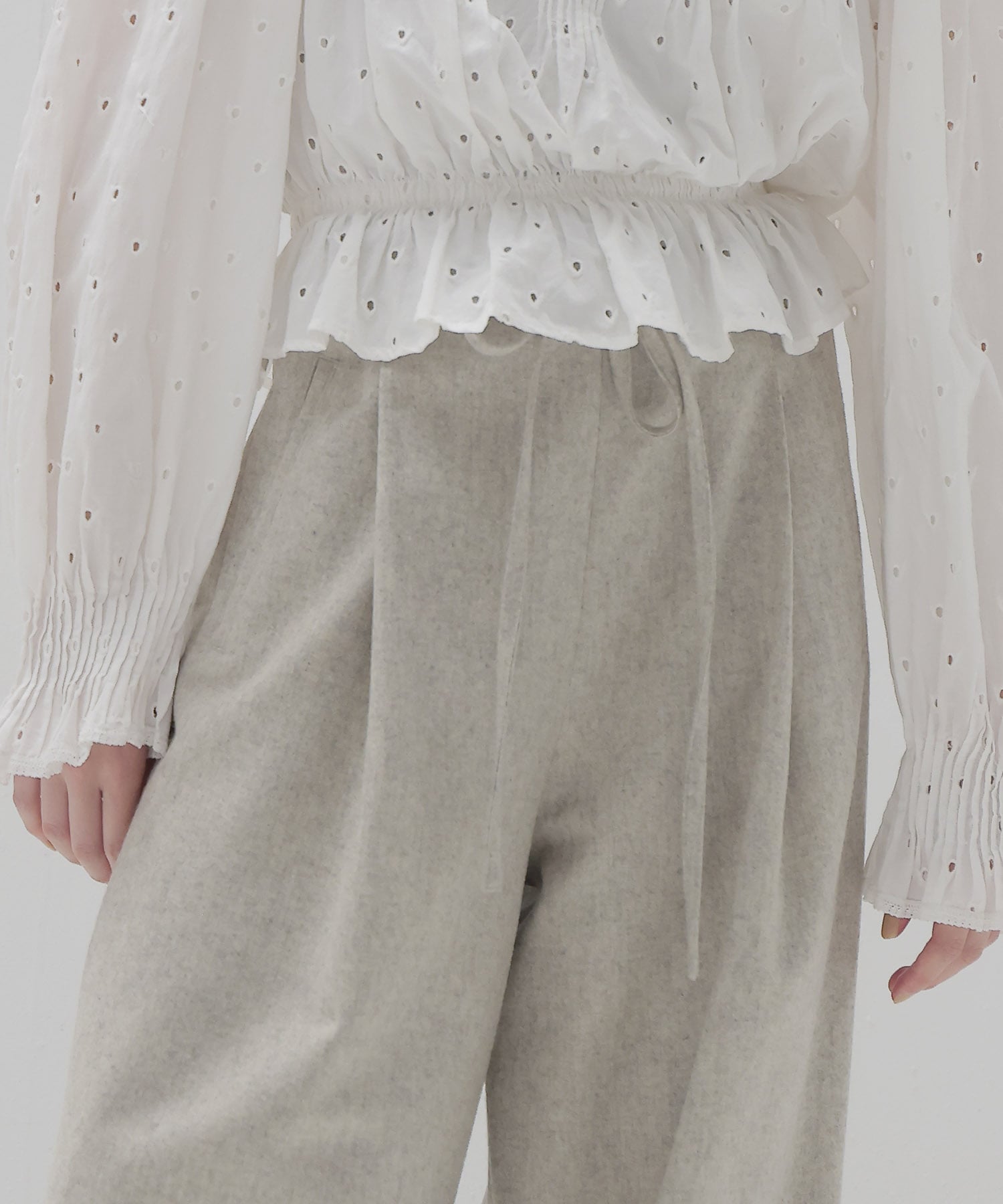 top flannel 2 tuck wide pants