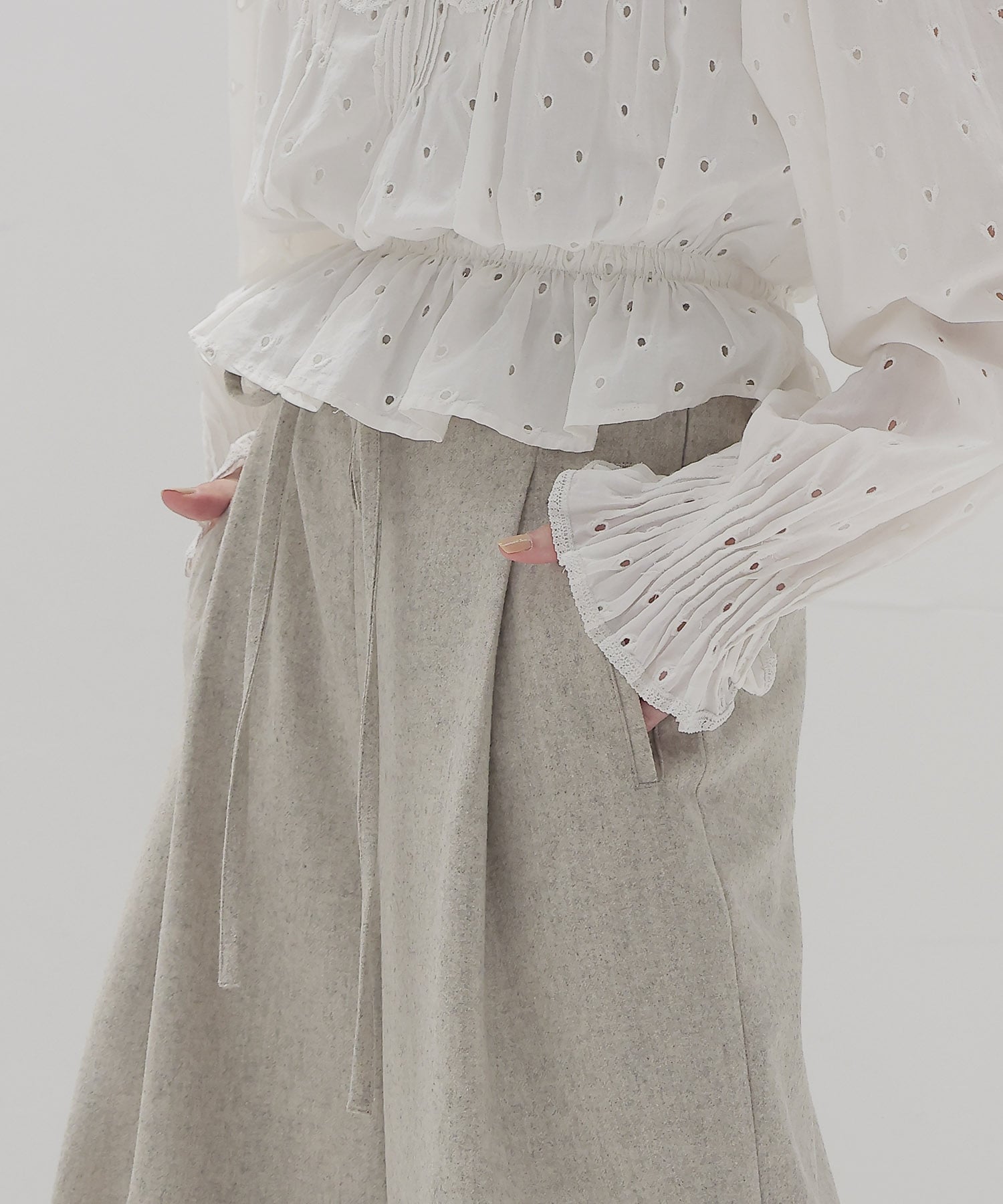top flannel 2 tuck wide pants
