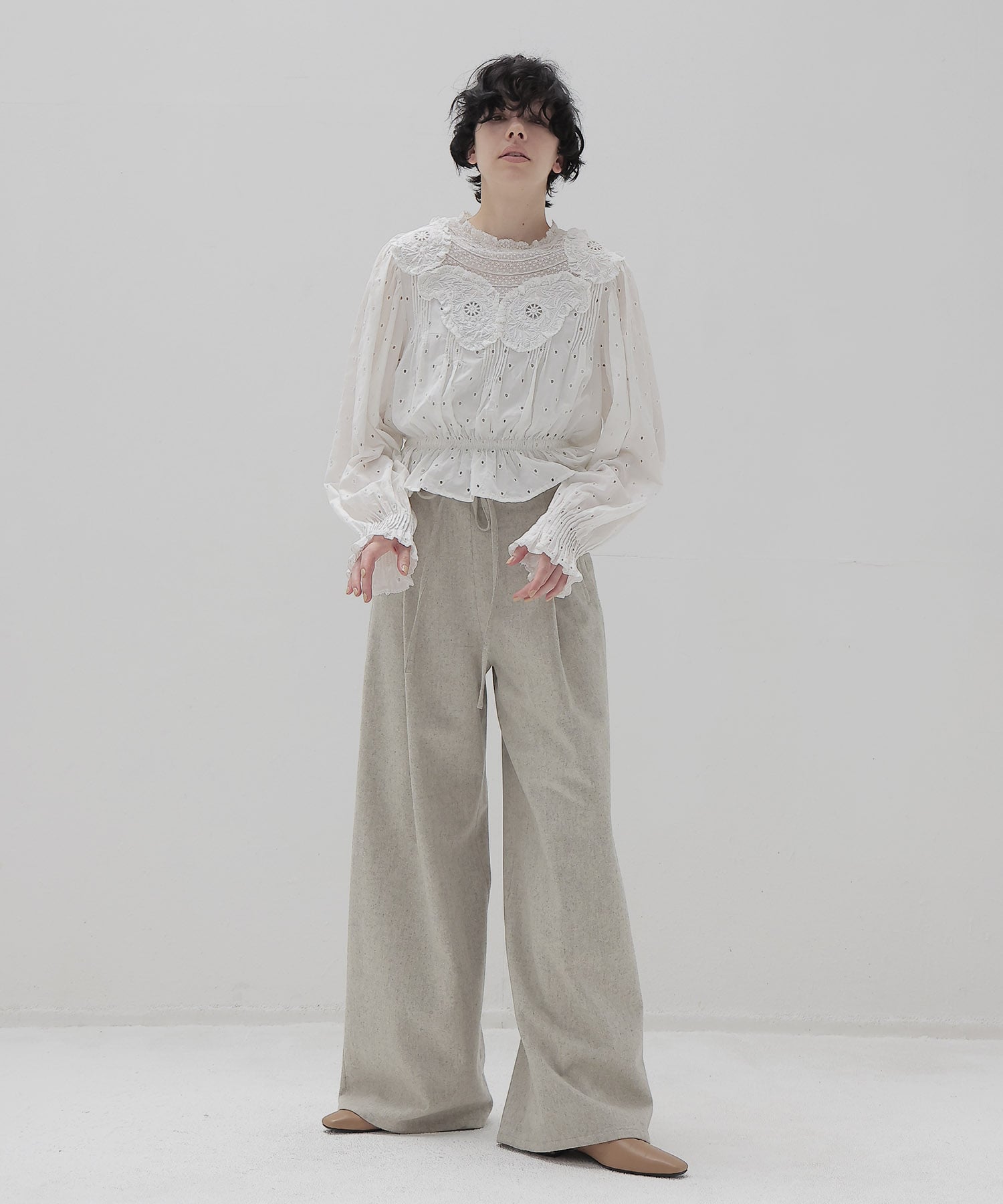 top flannel 2 tuck wide pants