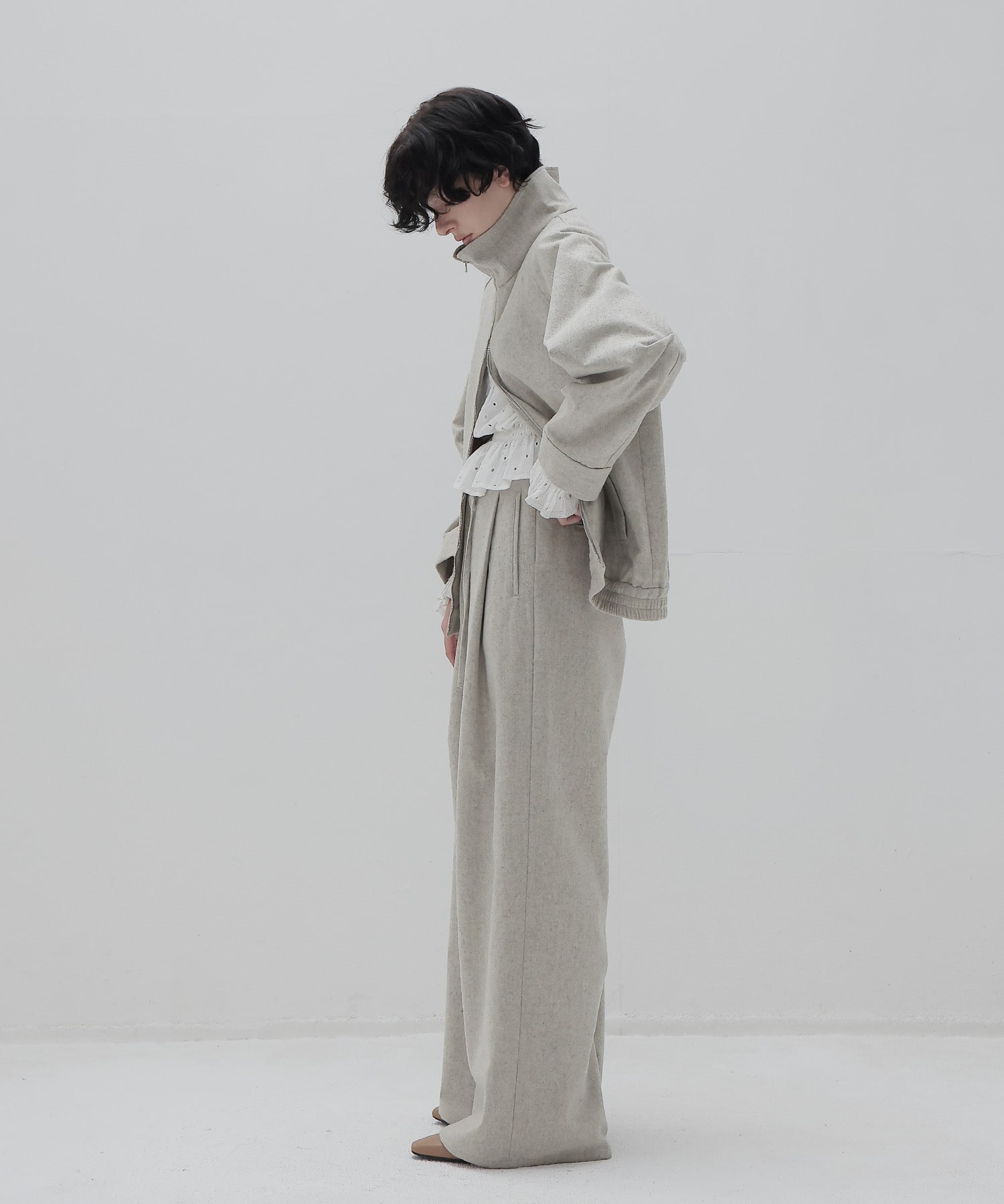 top flannel 2 tuck wide pants