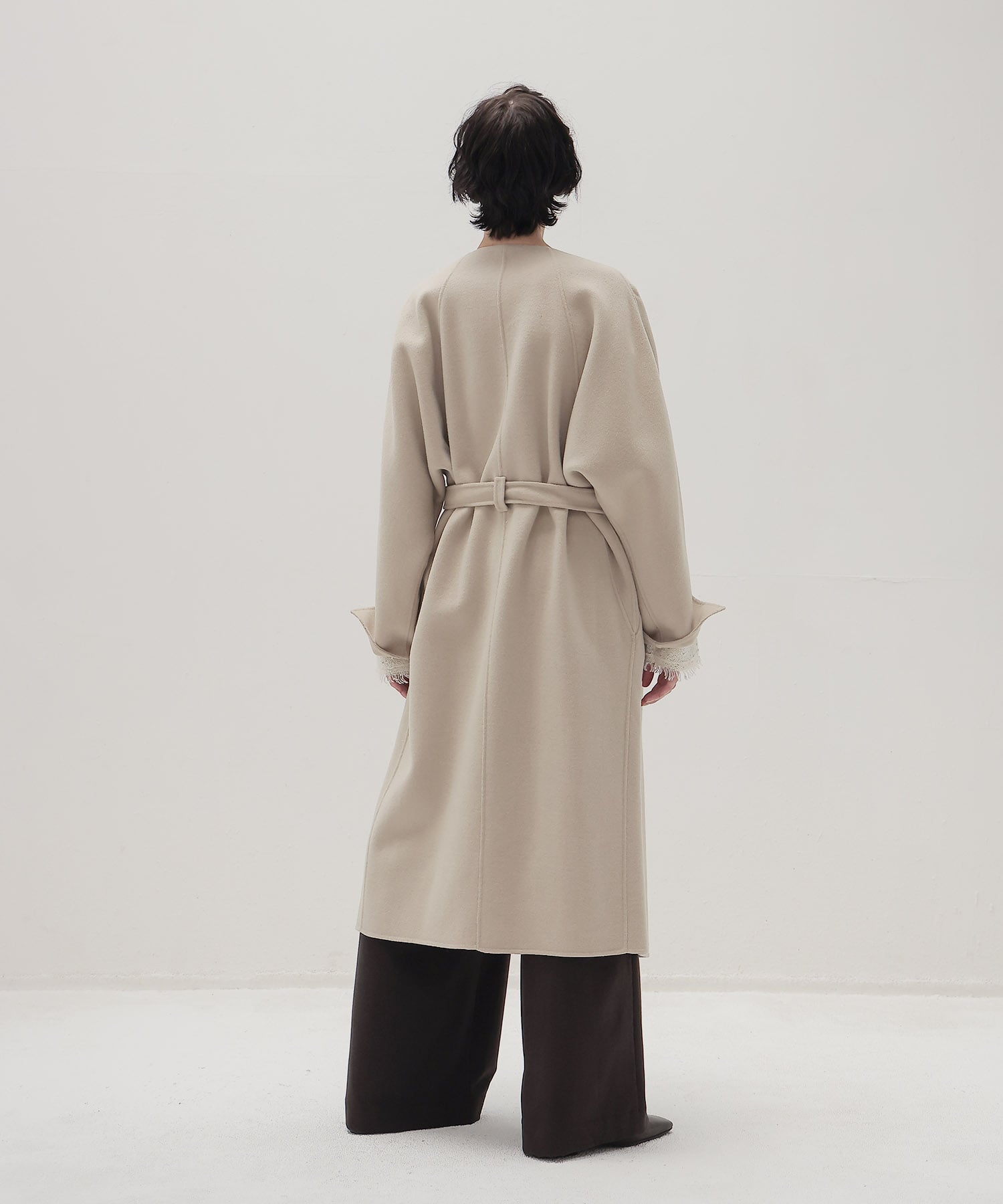 beaver W collar rever long coat