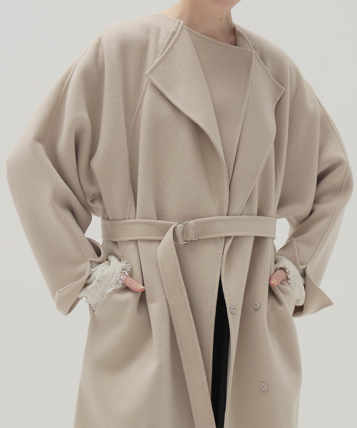 beaver W collar rever long coat