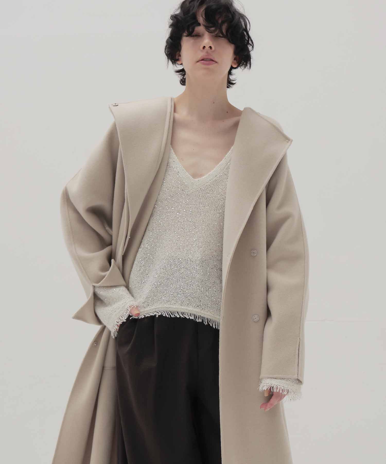 beaver W collar rever long coat