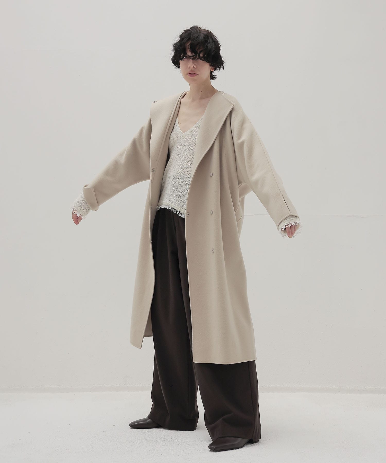 beaver W collar rever long coat