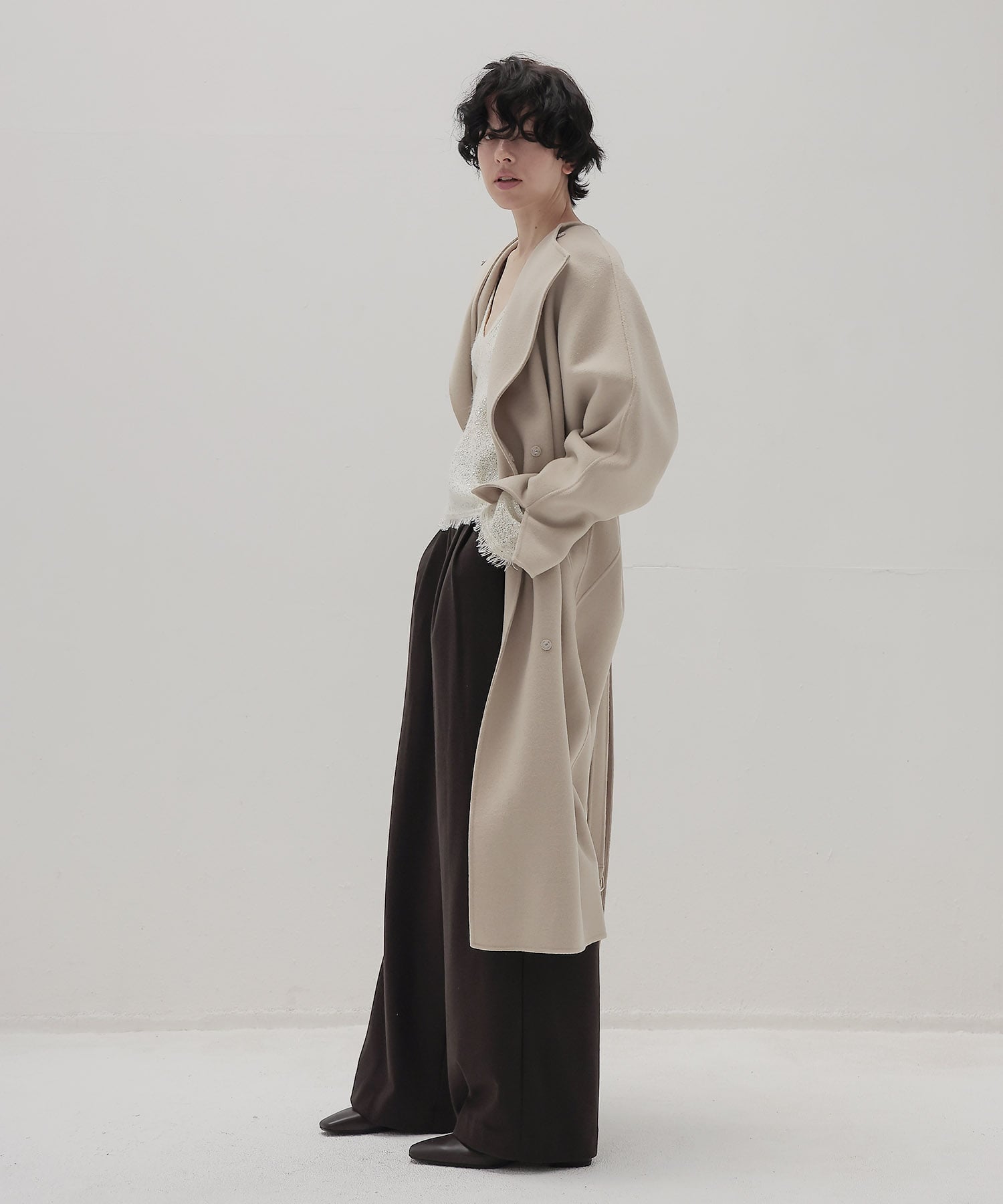 beaver W collar rever long coat