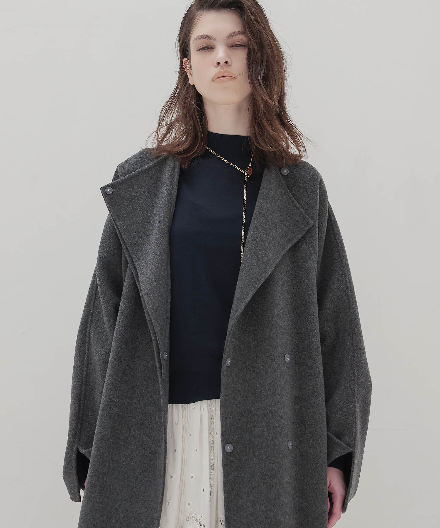 beaver W collar rever long coat