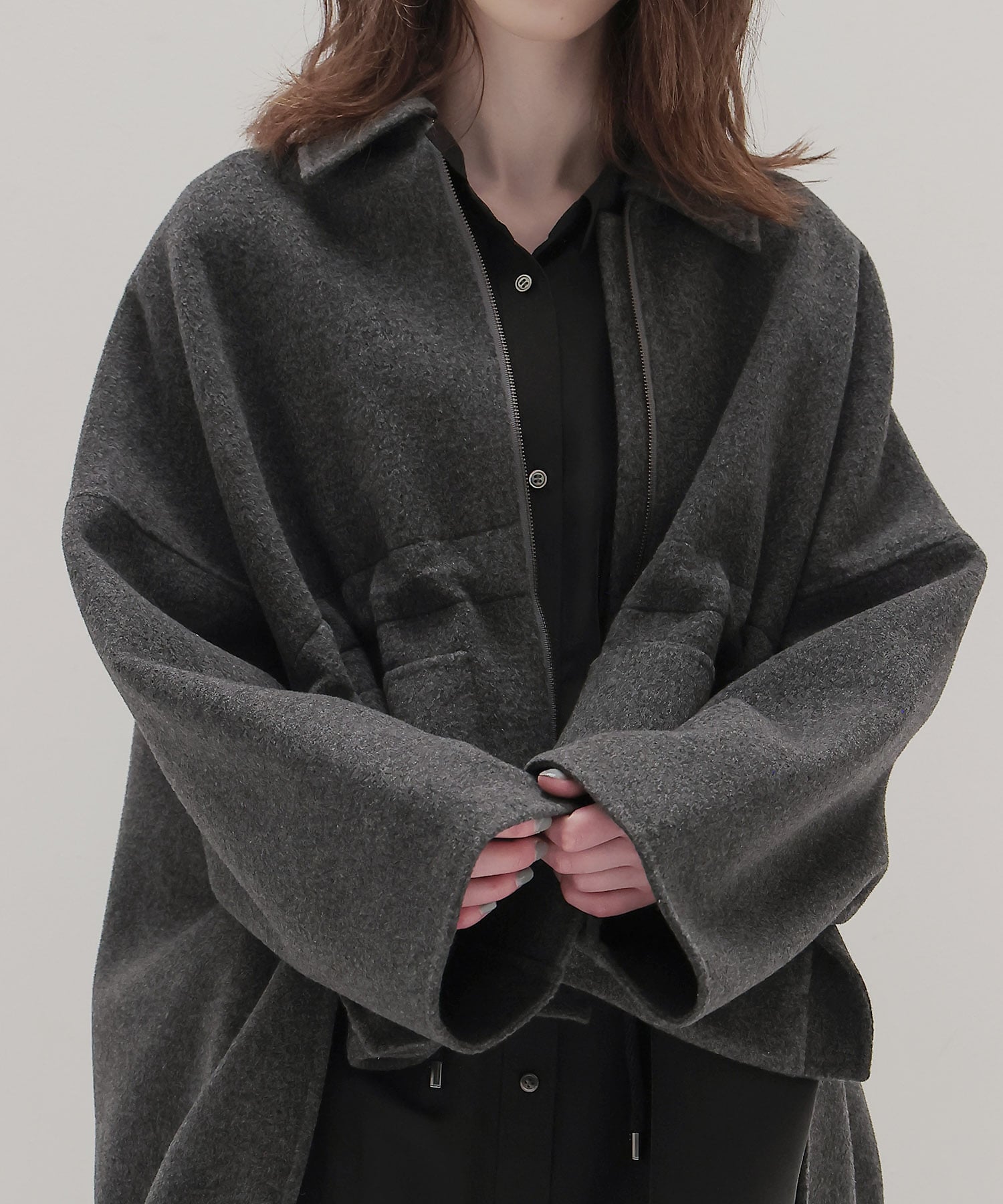 beaver long zip rever short coat