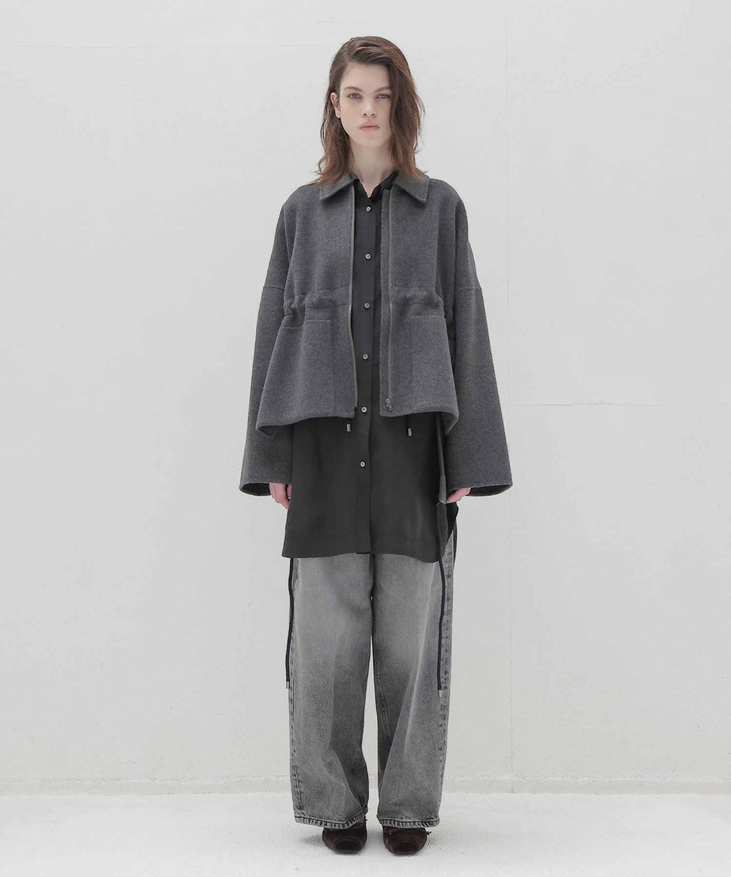beaver long zip rever short coat